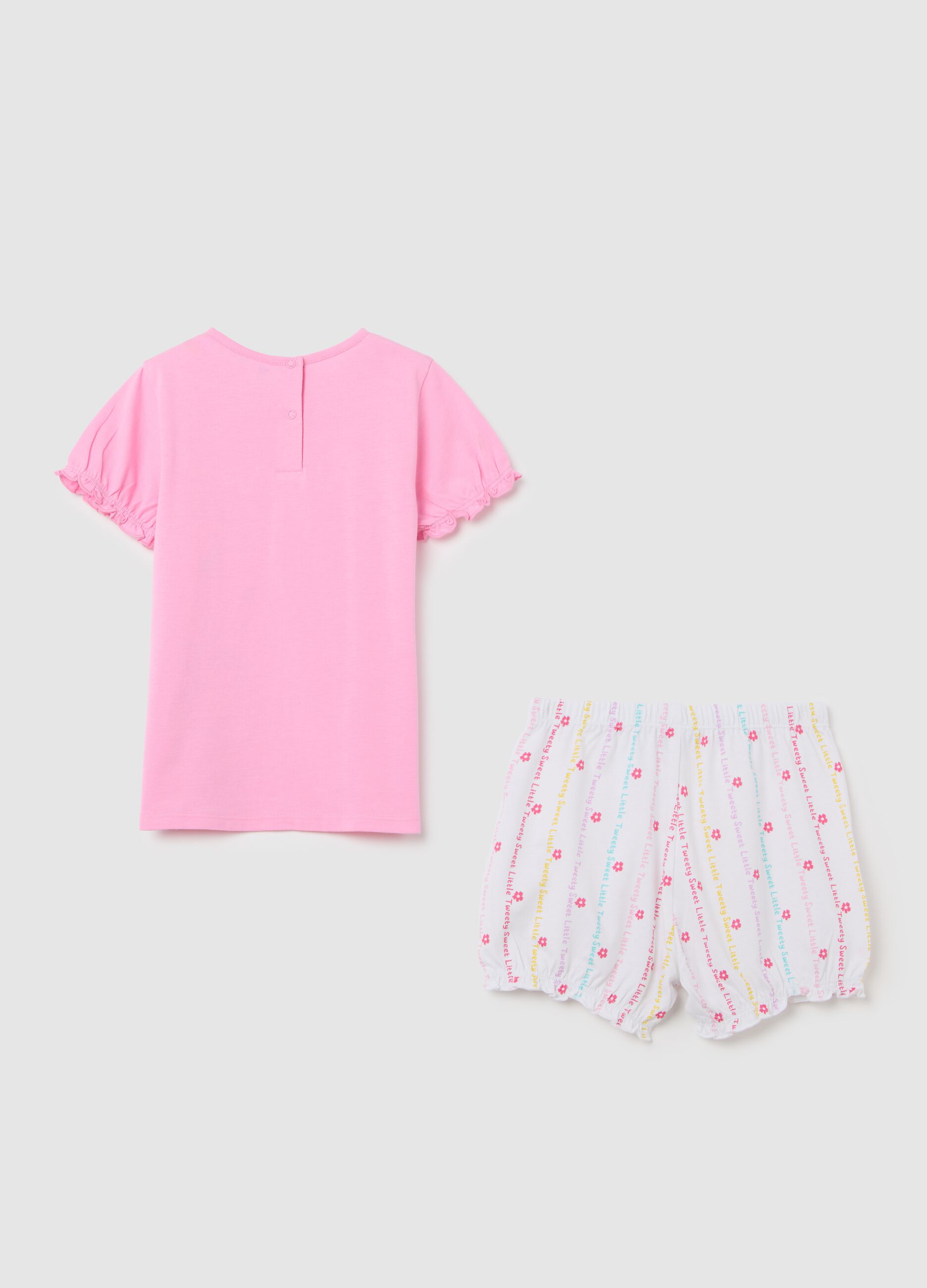 Pigiama corto da bambina in puro cotone rosa con stampa Titti
