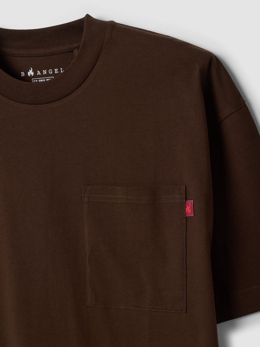 Brown pure cotton T-shirt with chest pocket, boxy fit_5