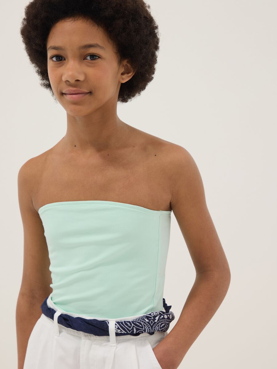 Top fitted a fascia verde in cotone elasticizzato da ragazza_2