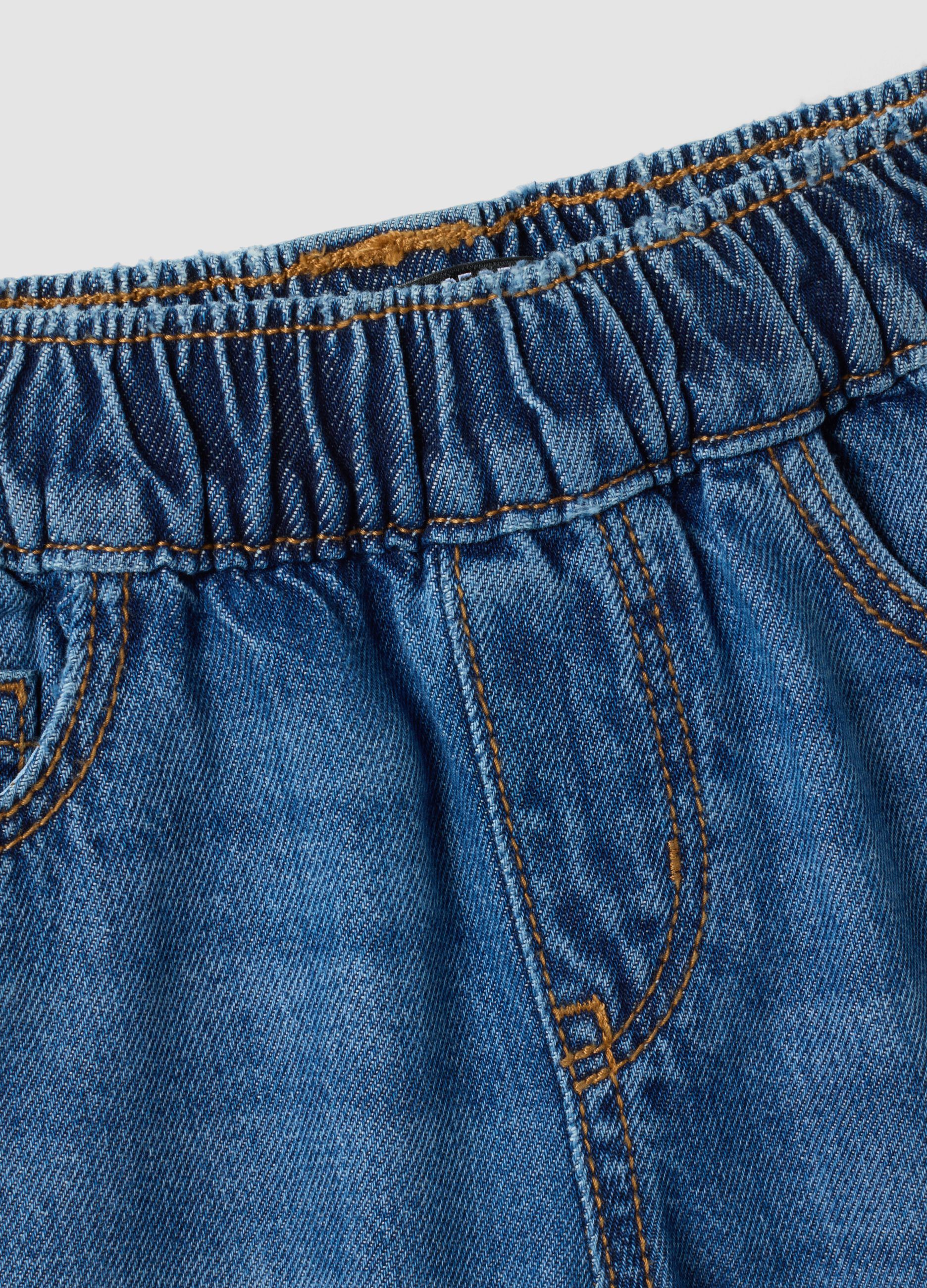 Girls&rsquo; blue wide-leg pure cotton jeans with elasticated waist