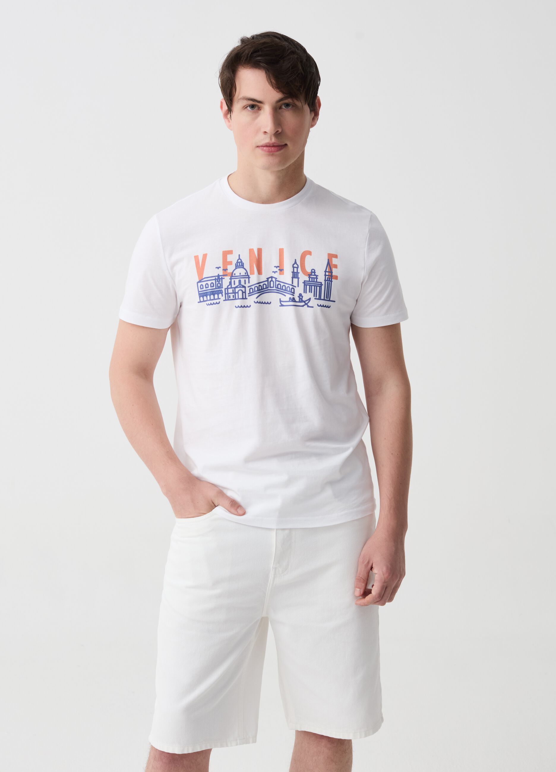 T-shirt in cotone con stampa Venezia