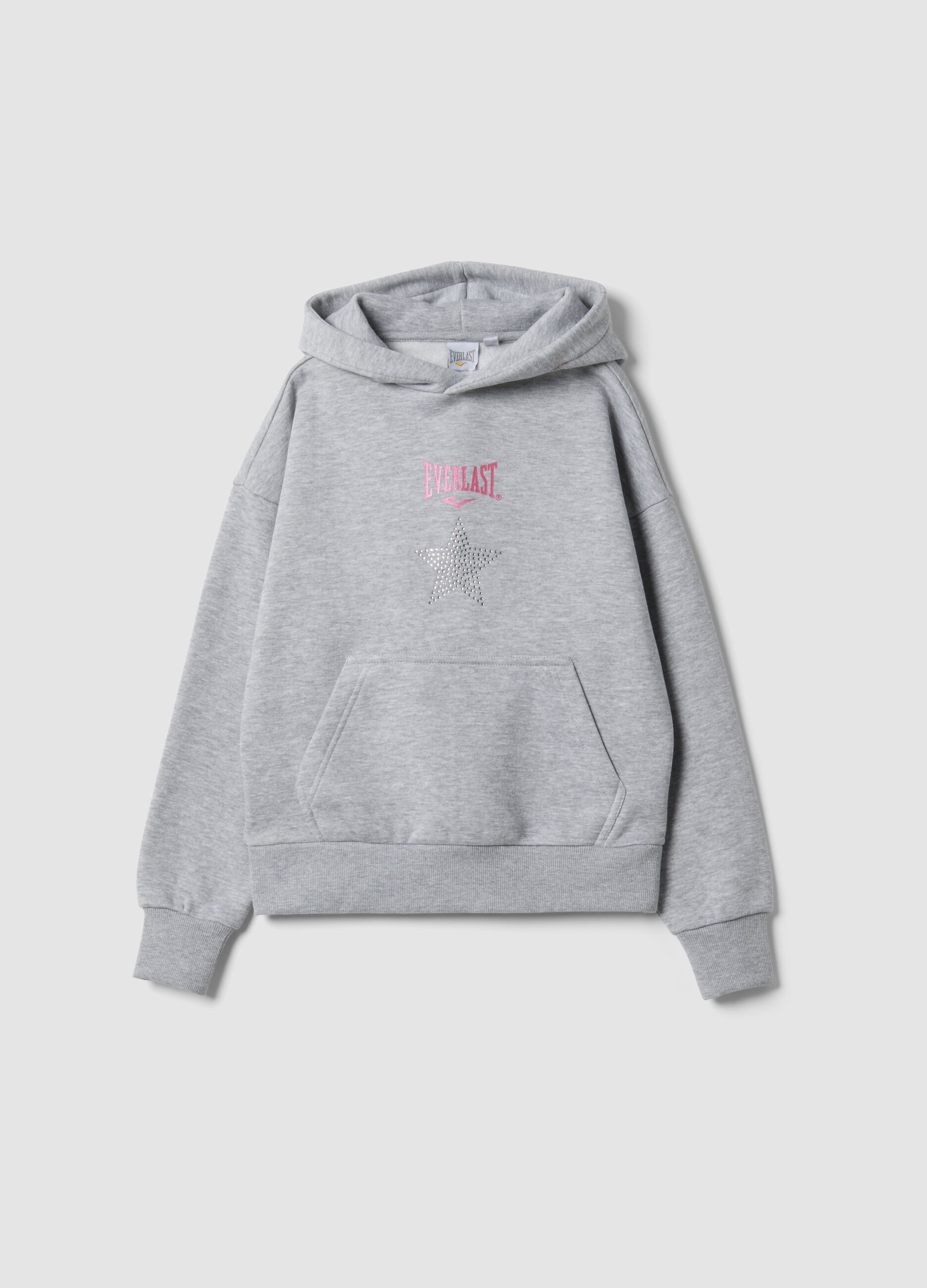 Grey cotton-blend hoodie for girls, regular fit