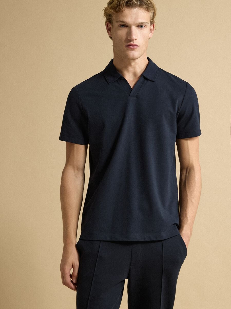 Polo blu in cotone elasticizzato 2 Way Stretch regular fit_1
