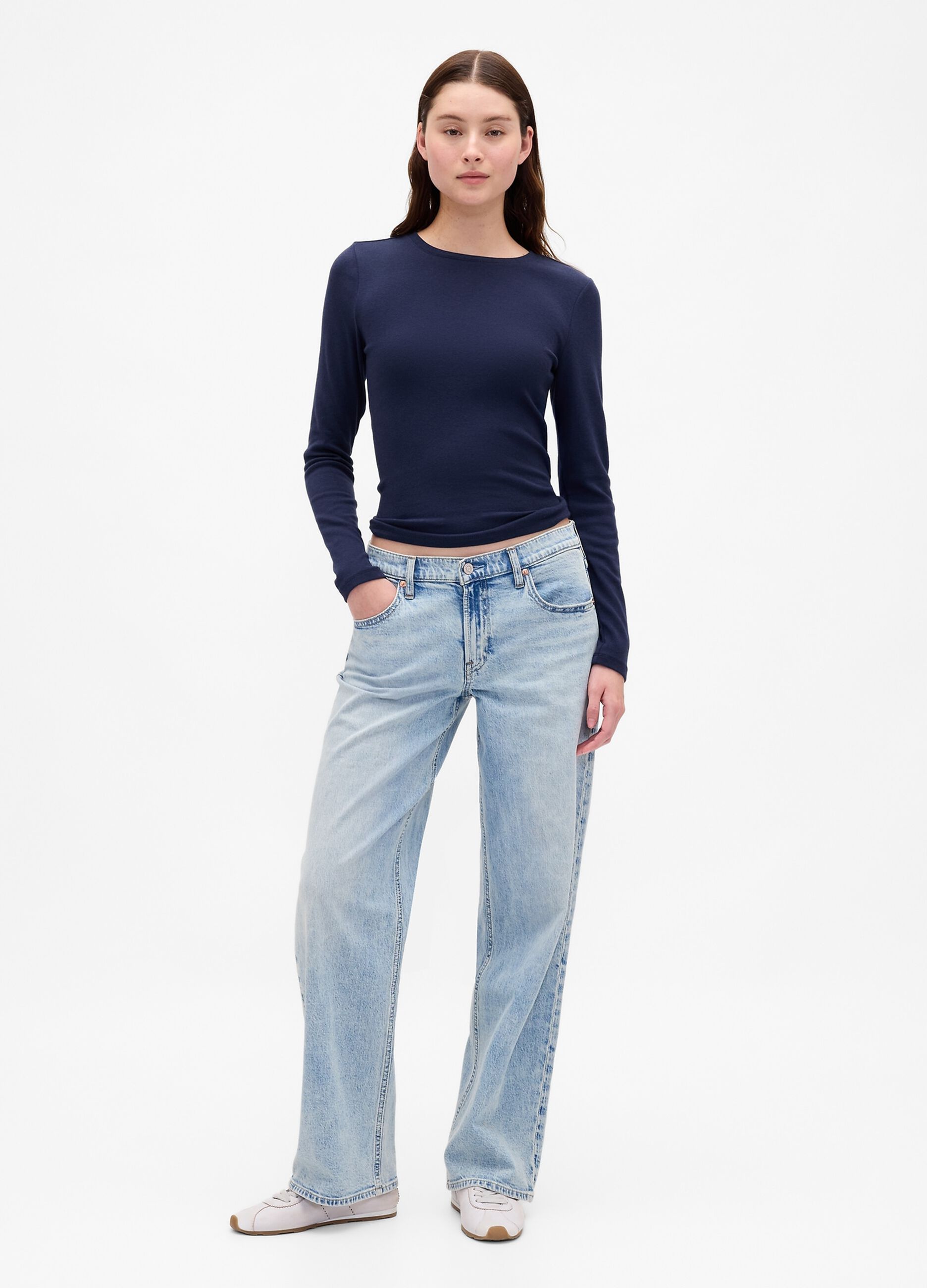 Maglia blu a maniche lunghe in cotone e modal elasticizzato