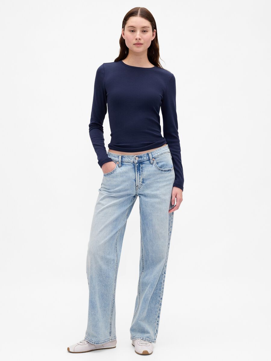 Maglia blu a maniche lunghe in cotone e modal elasticizzato_1