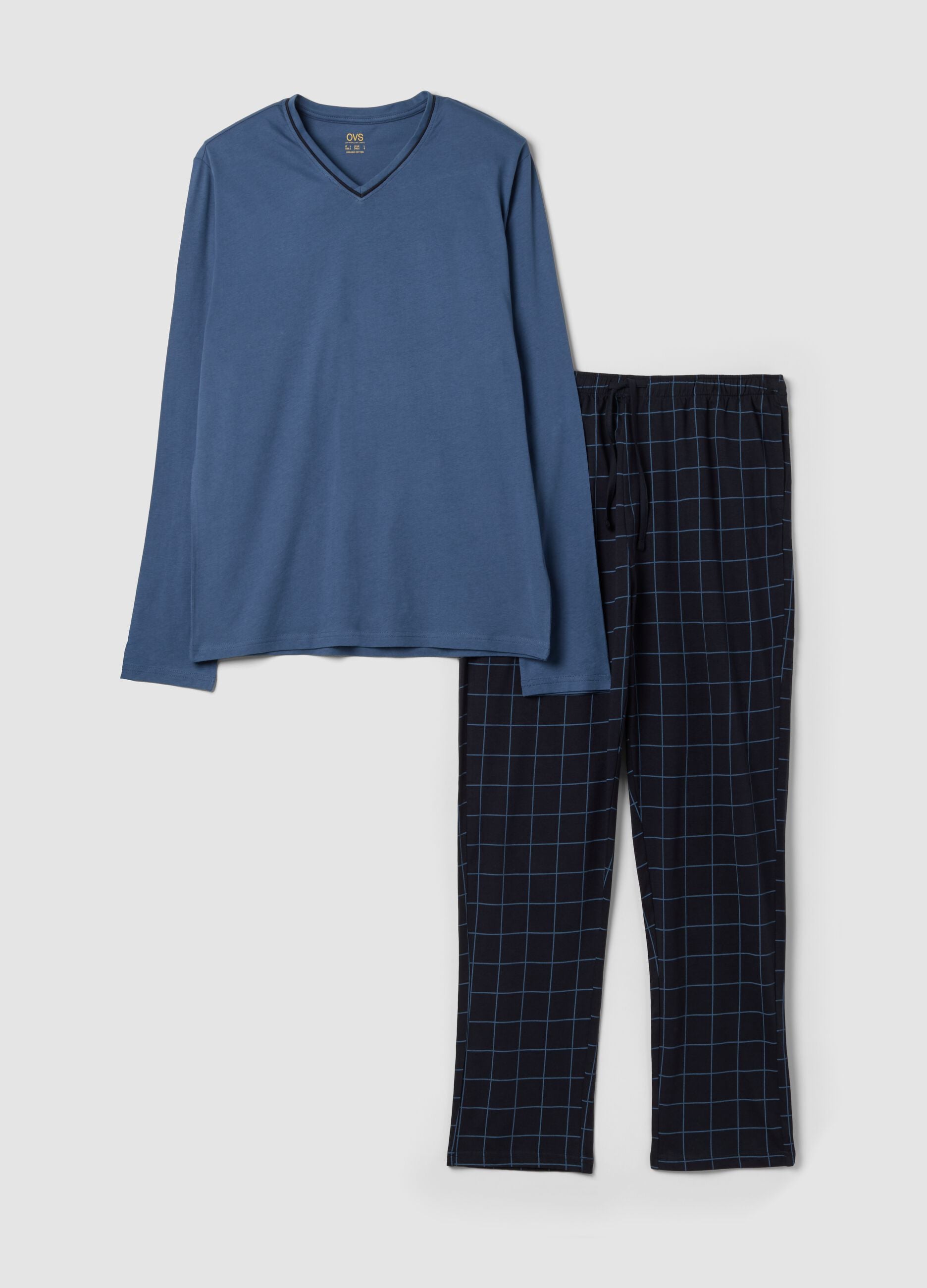 Blue pure organic cotton V-neck pyjamas