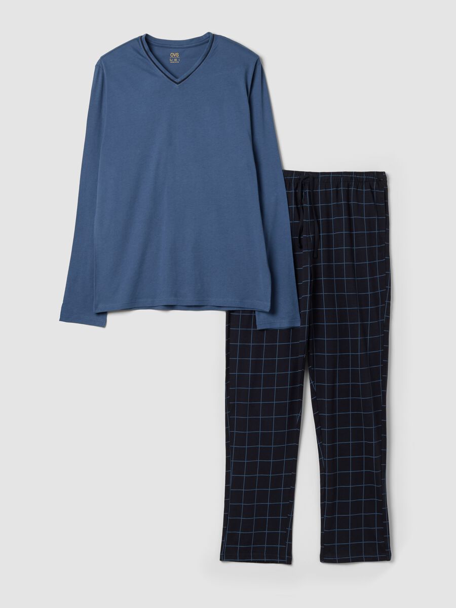 Blue pure organic cotton V-neck pyjamas_0