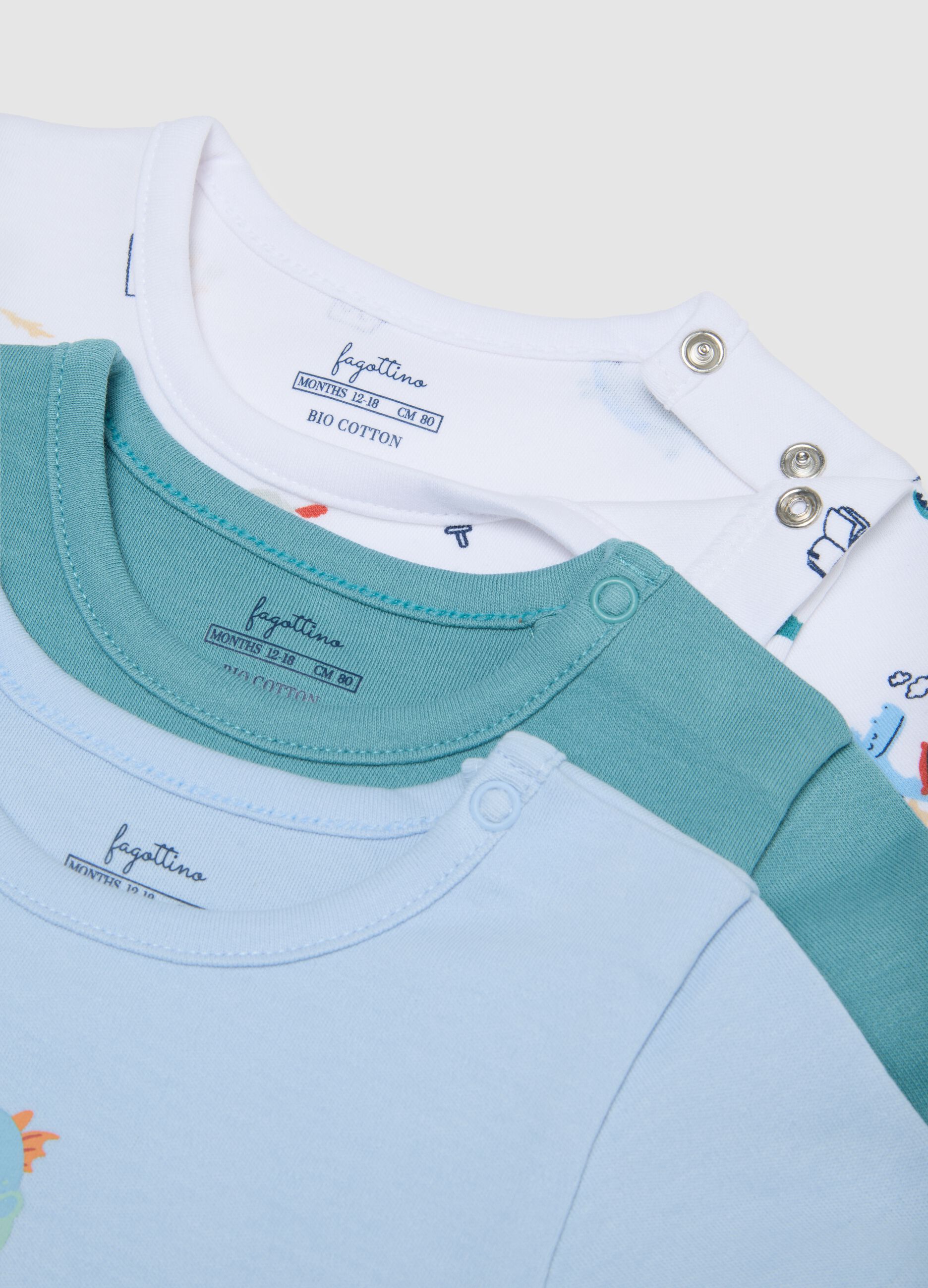 Multicolour pure cotton baby bodysuit tripack
