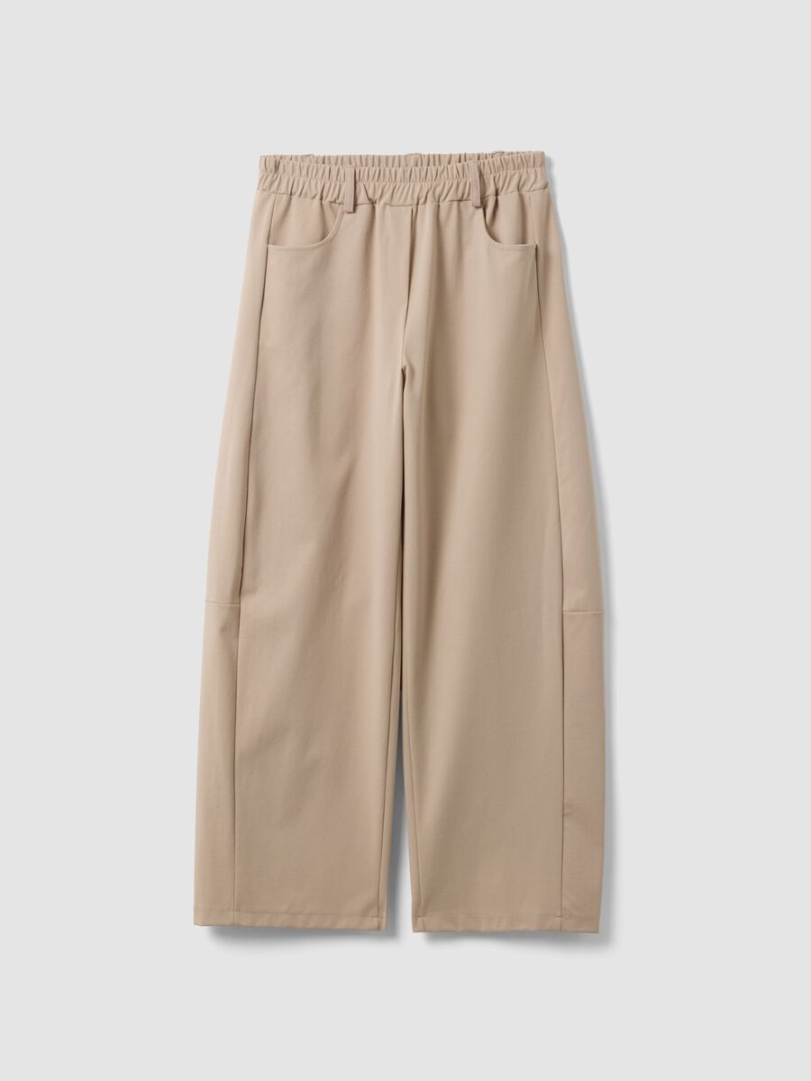Beige wide-leg trousers in stretch cotton_0
