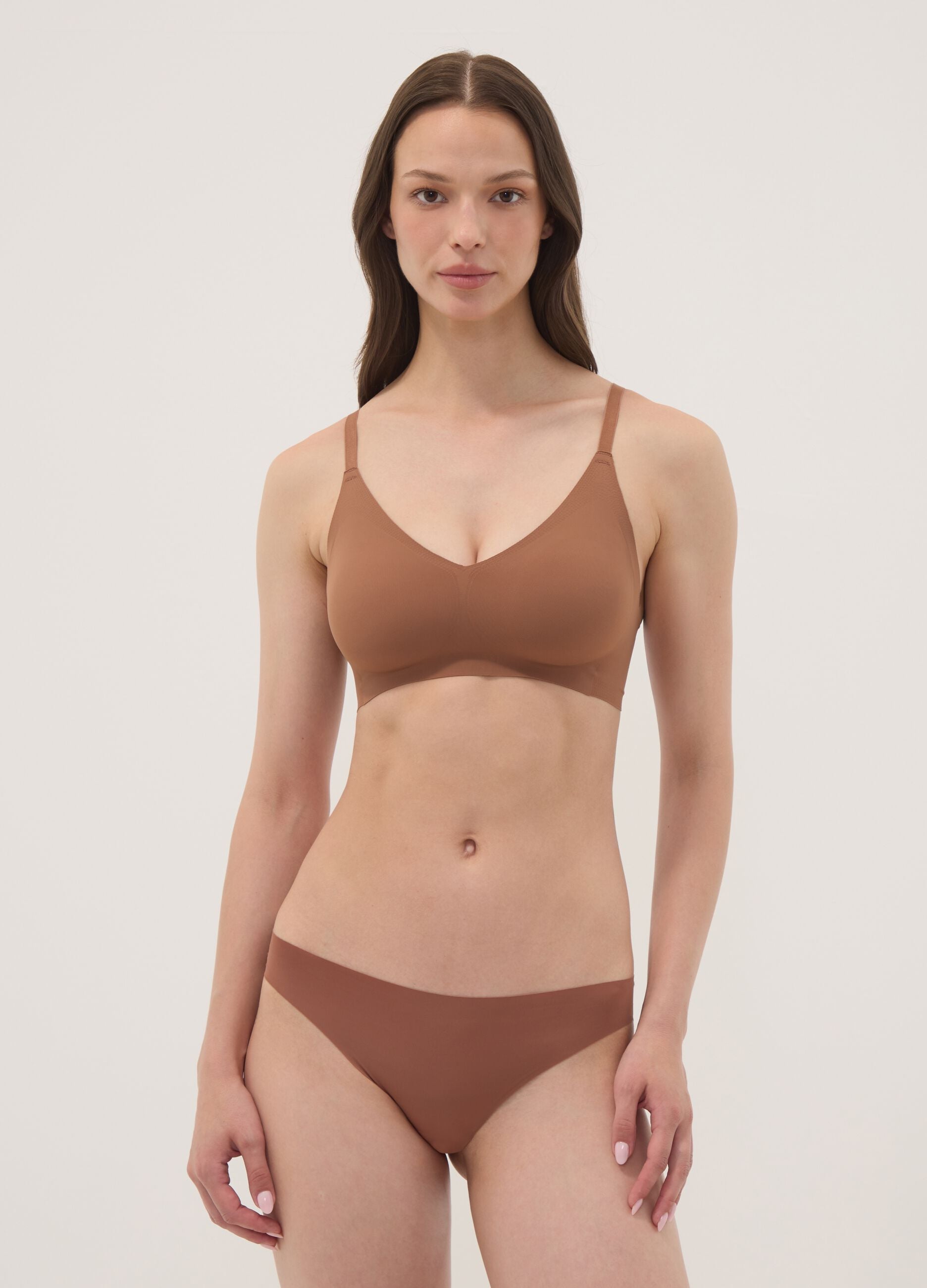 Brown stretch-fabric bra with removable padding