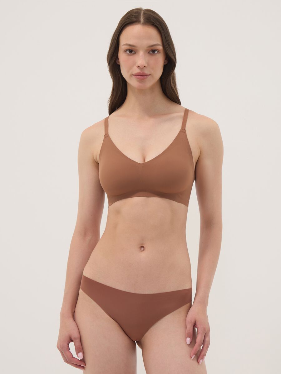 Reggiseno marrone in tessuto elasticizzato con imbottitura removibile_1