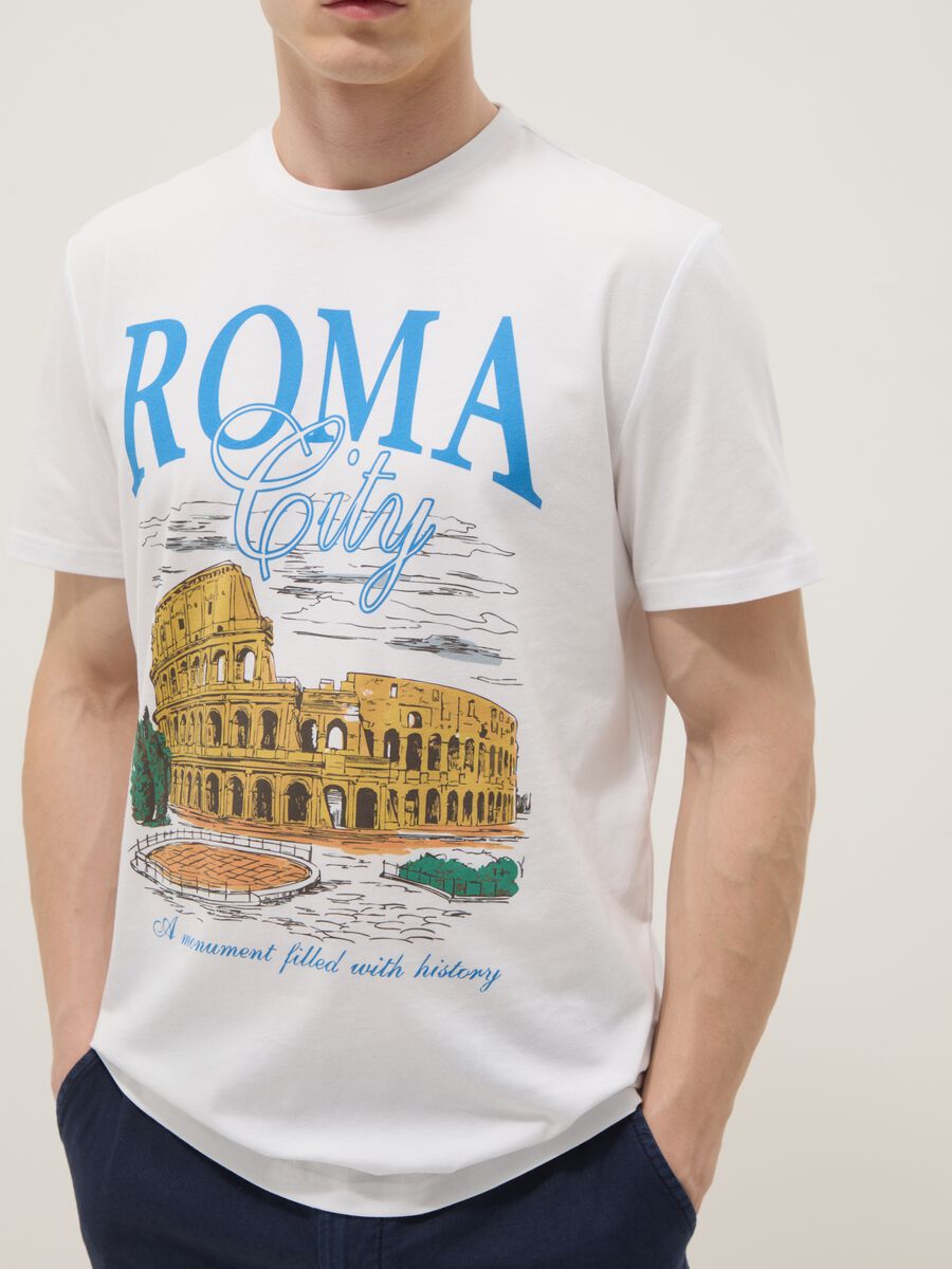 White pure cotton T-shirt with print, regular fit_2