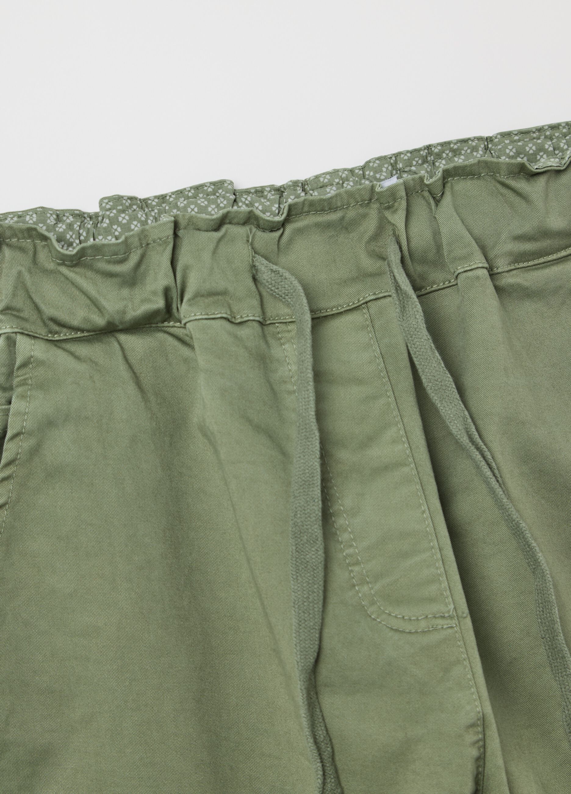 Green stretch cotton trousers with drawstring