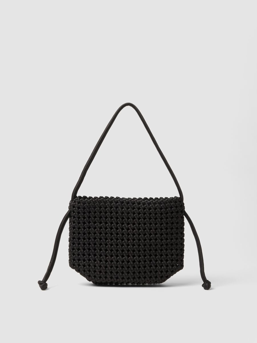 Black woven bag with adjustable shoulder strap_0
