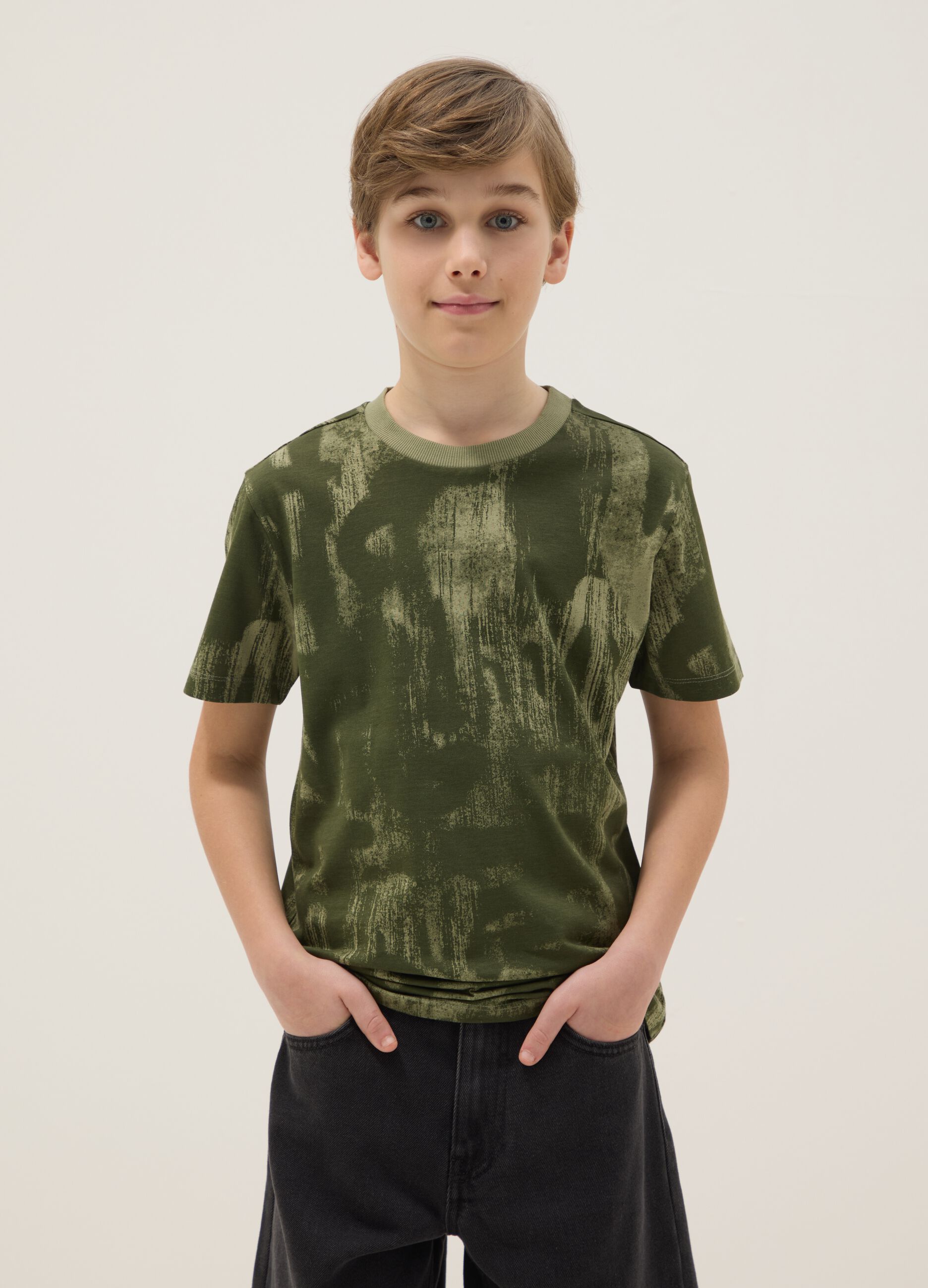 Boys' Green Pure Cotton Regular Fit T-Shirt with Prints