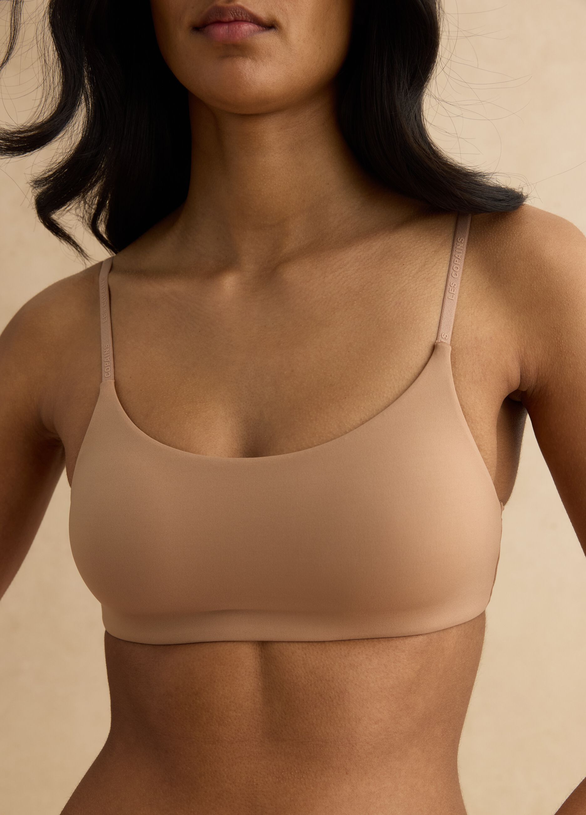 Beige bralette bra with removable padding