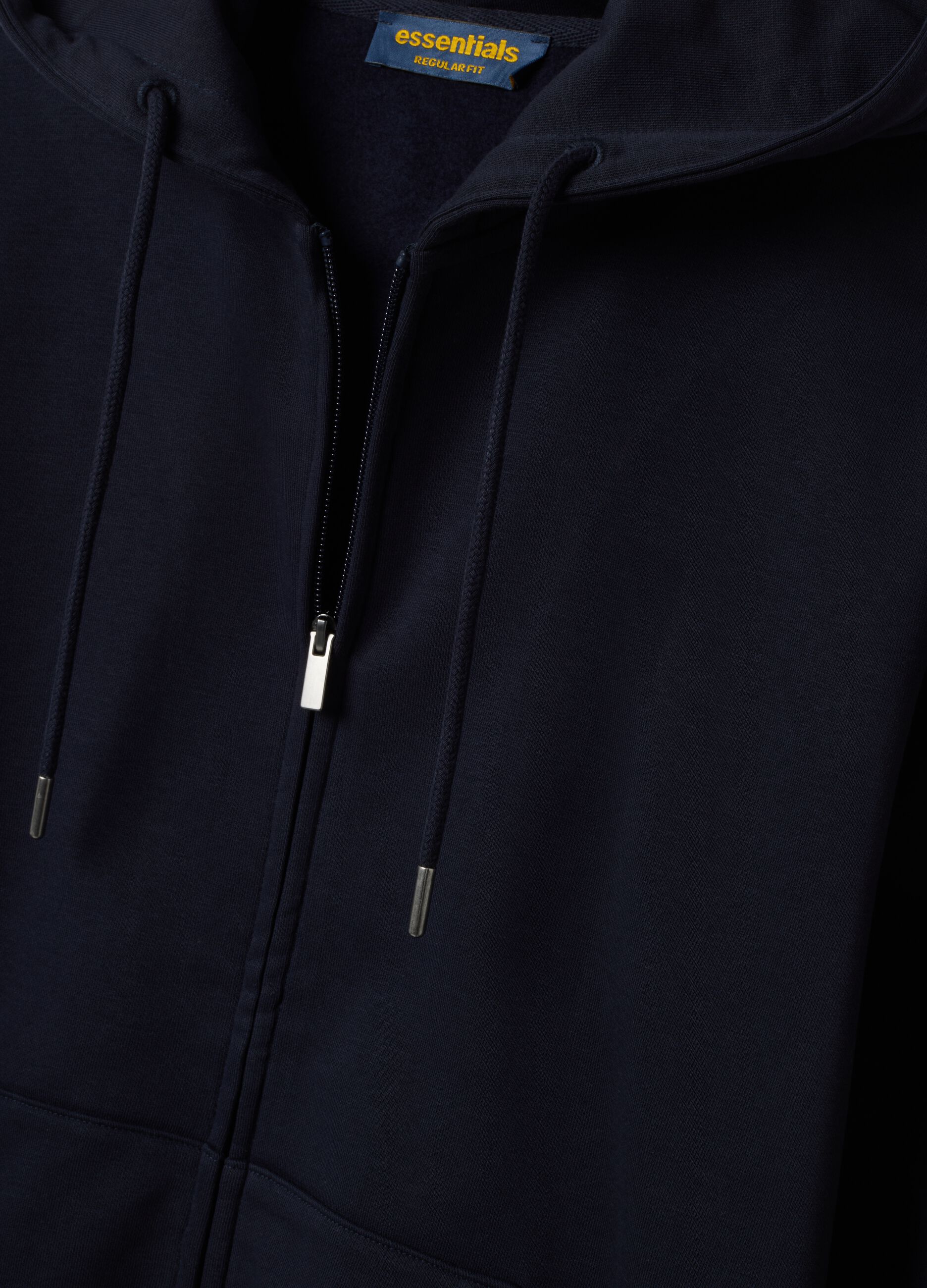 Blue cotton-blend sweatshirt with crew neck and hood