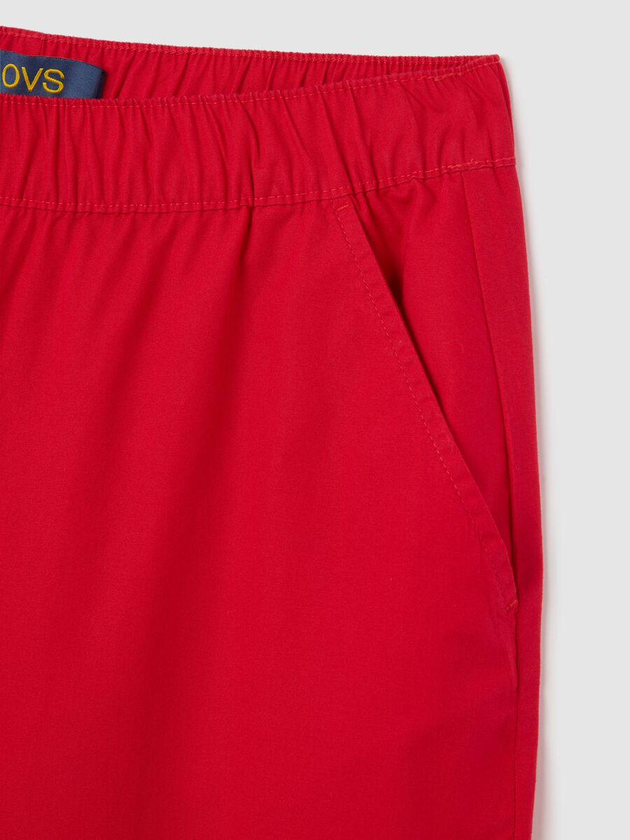Women's red regular fit stretch cotton trousers_5