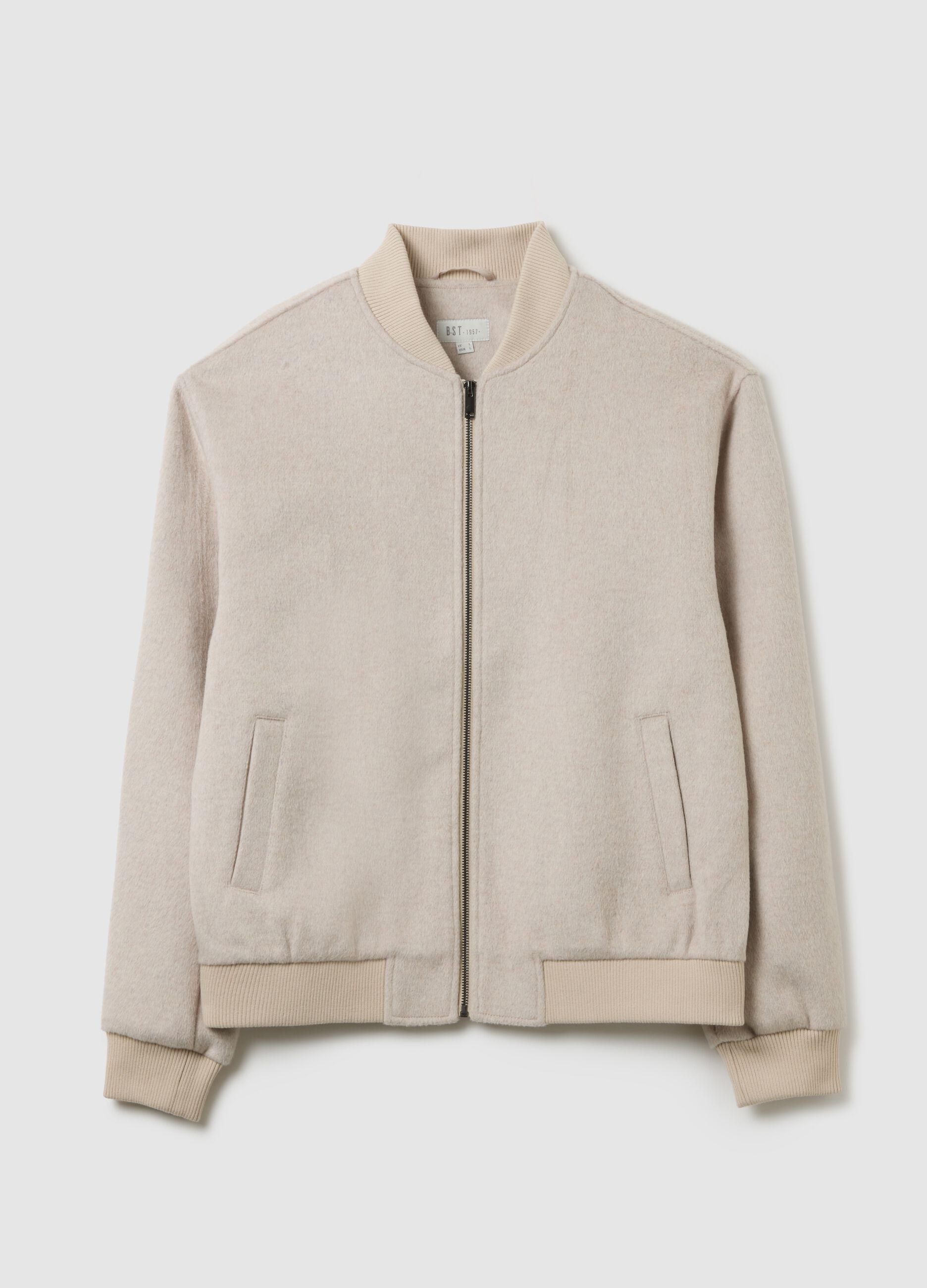 Beige wool blend bomber regular fit with zip