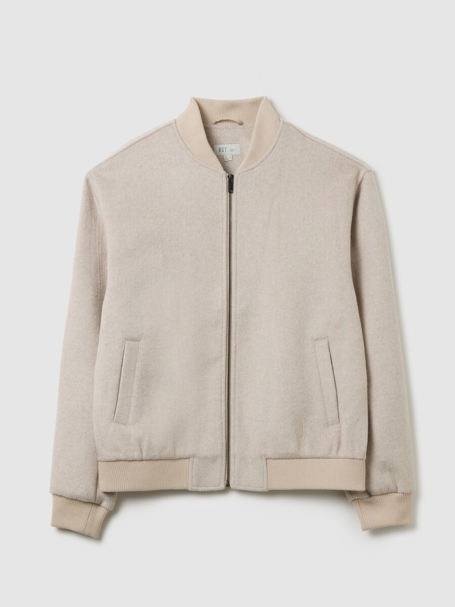 Beige wool blend bomber regular fit with zip_0