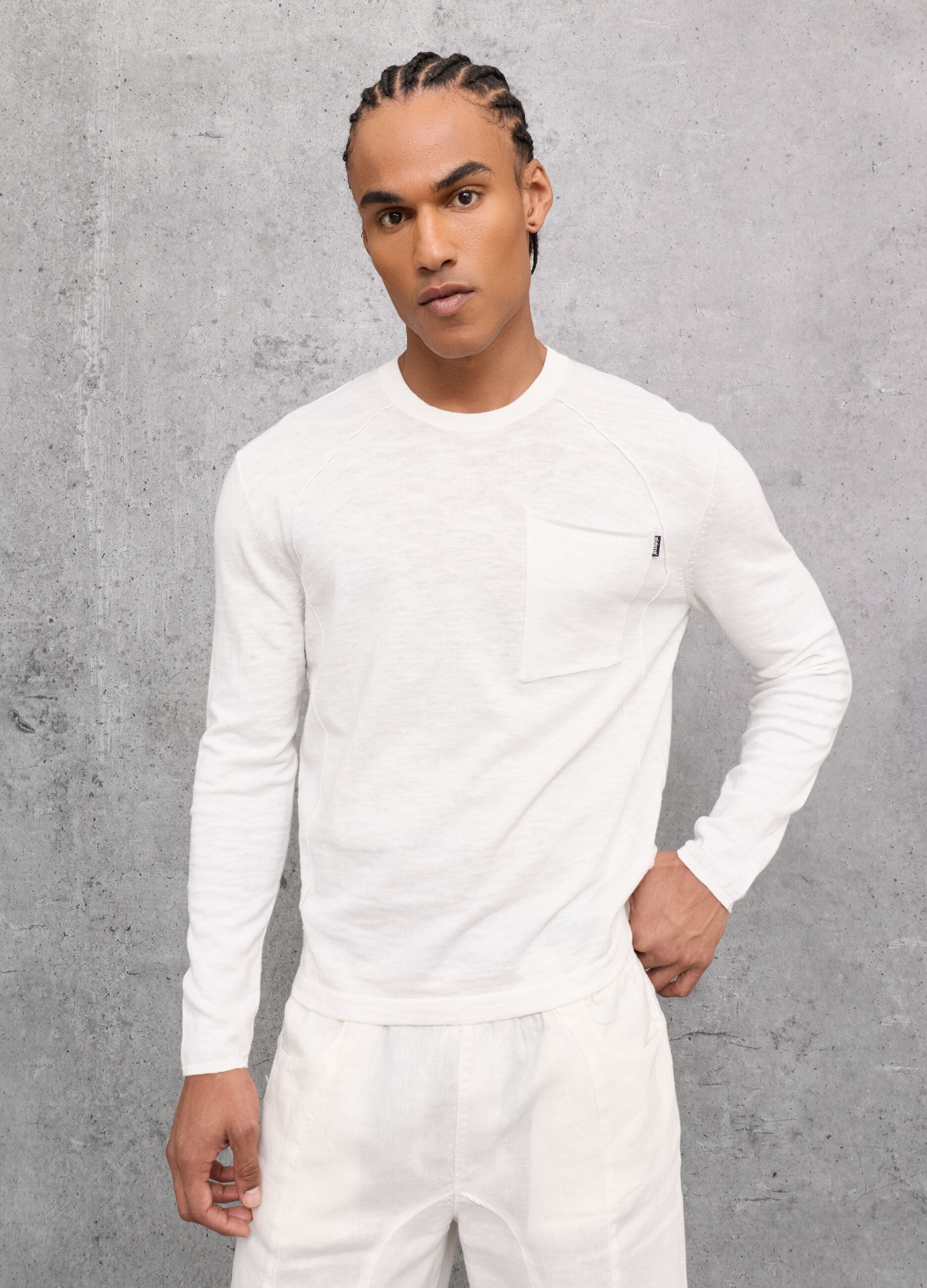 White Knit Long-Sleeve T-Shirt