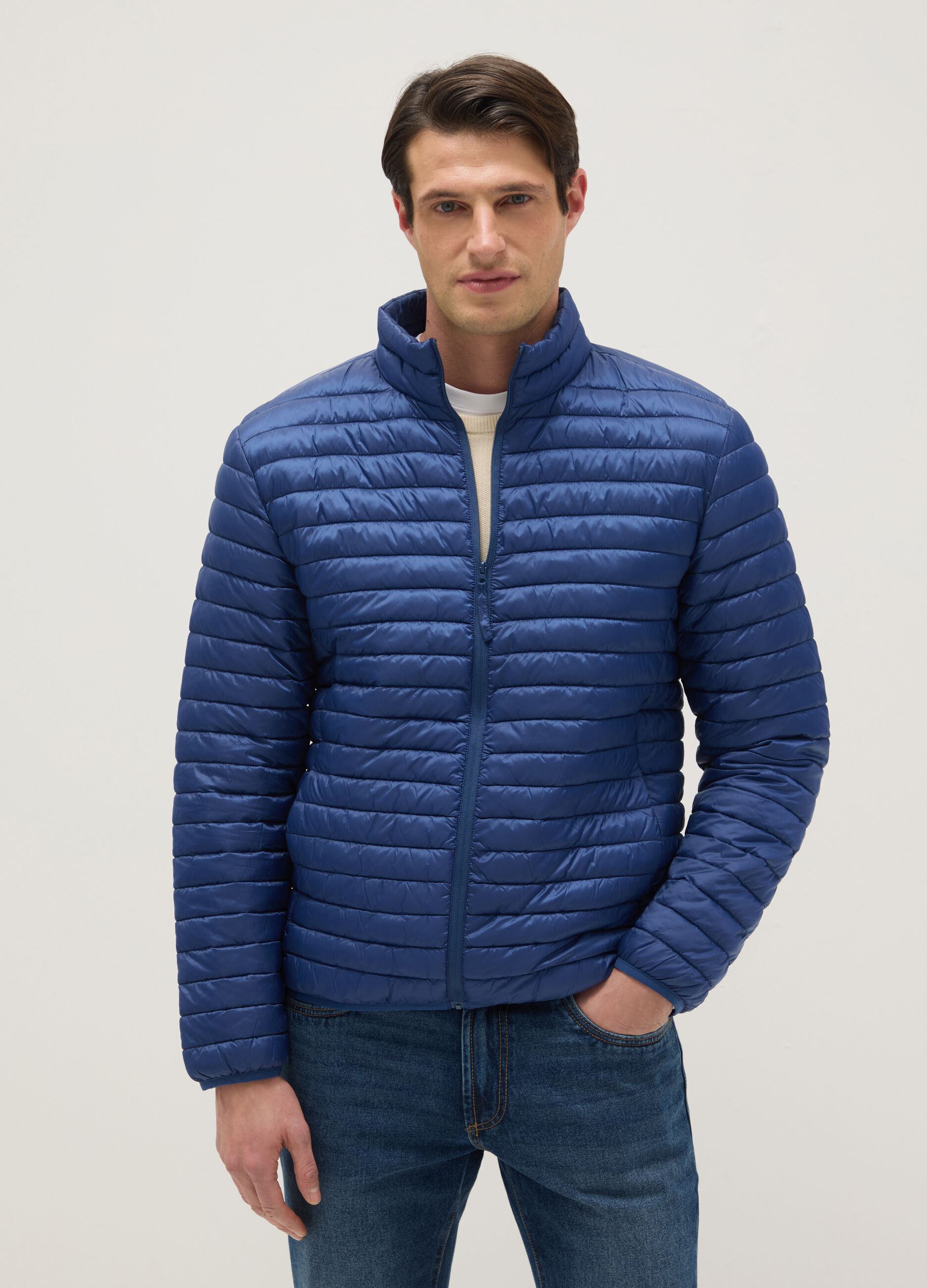 Giacca Ultralight imbottita blu regular fit con zip