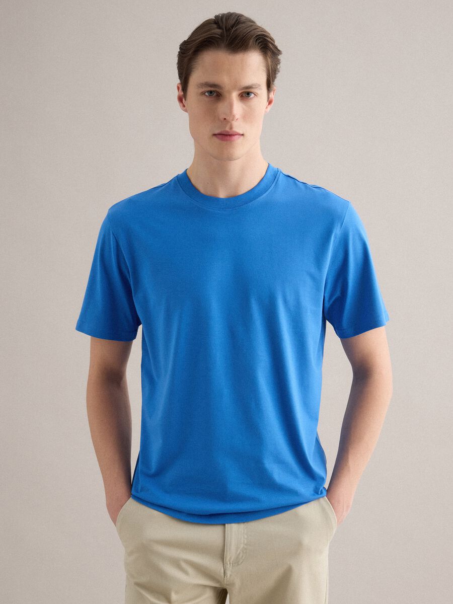 Blue pure cotton crew neck T-shirt relaxed fit_0
