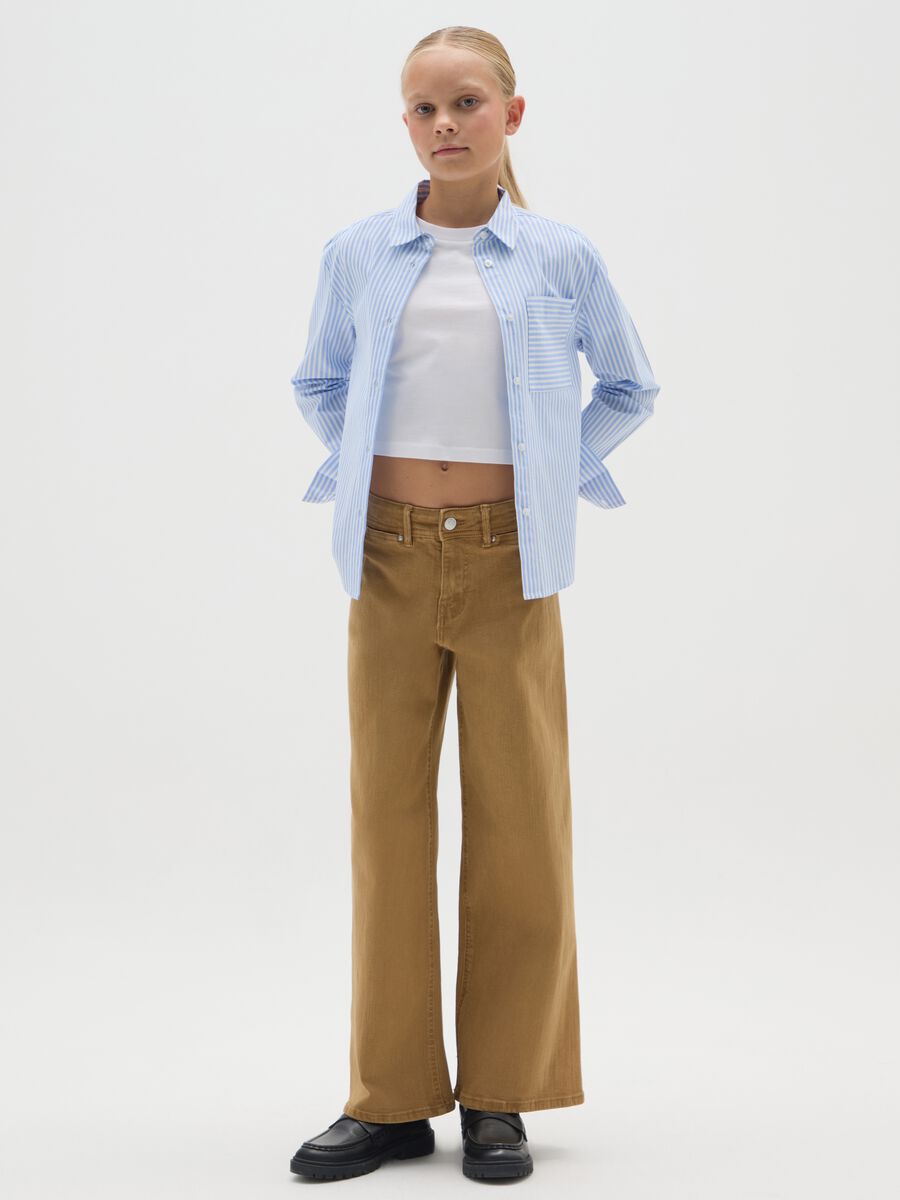 Girls' brown wide-leg stretch cotton trousers_1