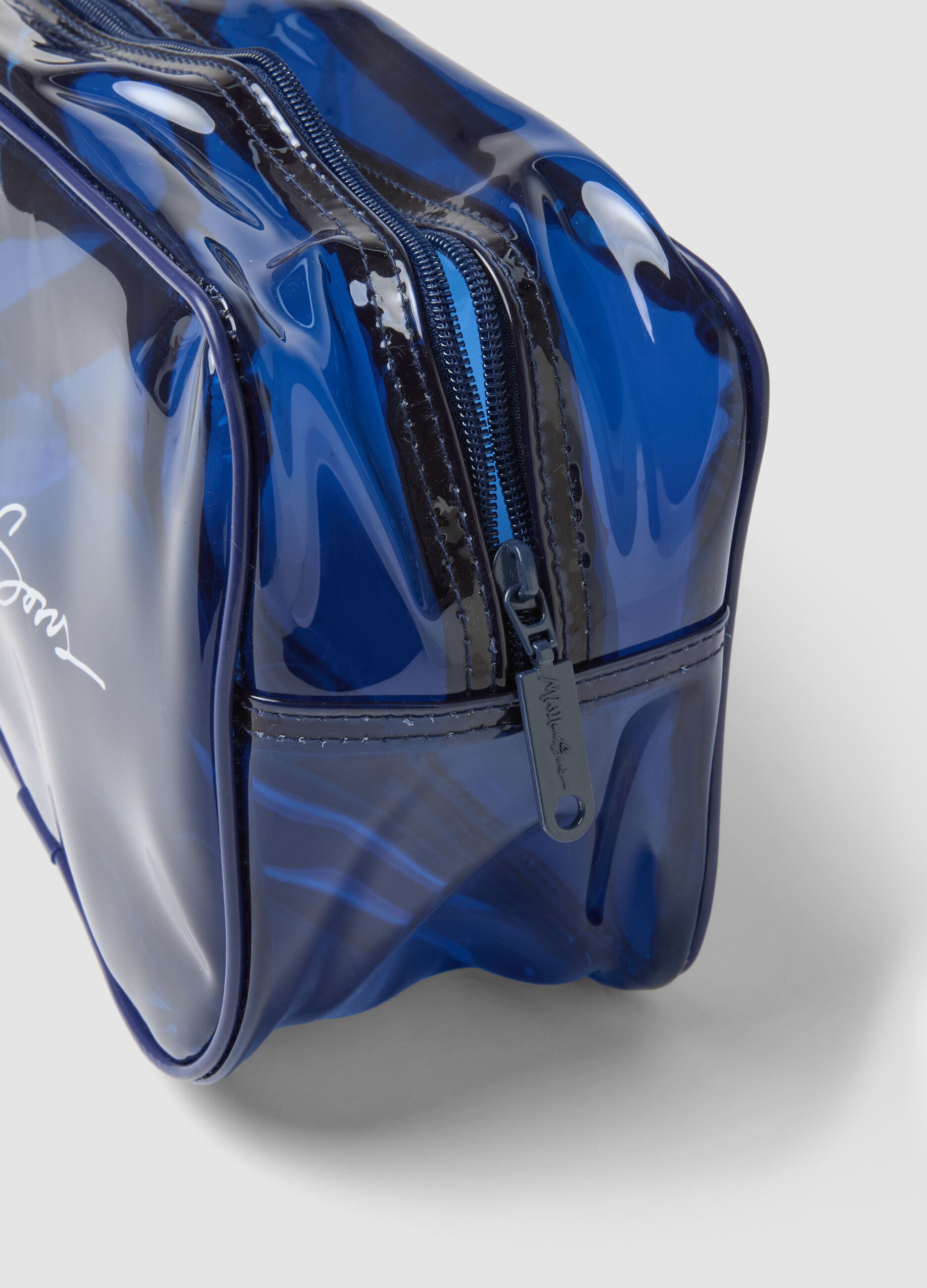 Blue wash bag with zip closure