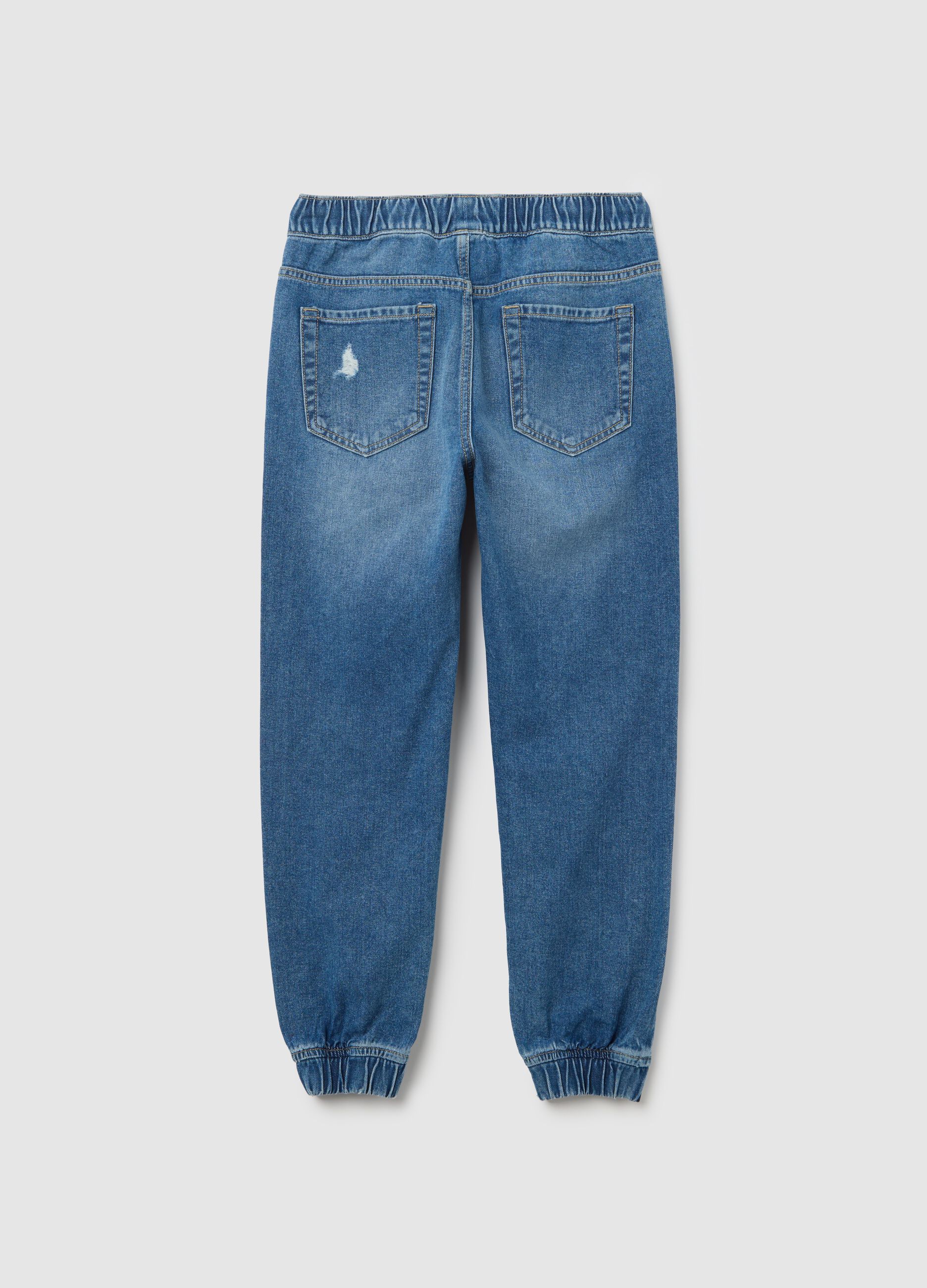 Carrot-fit joggers in denim with drawstring