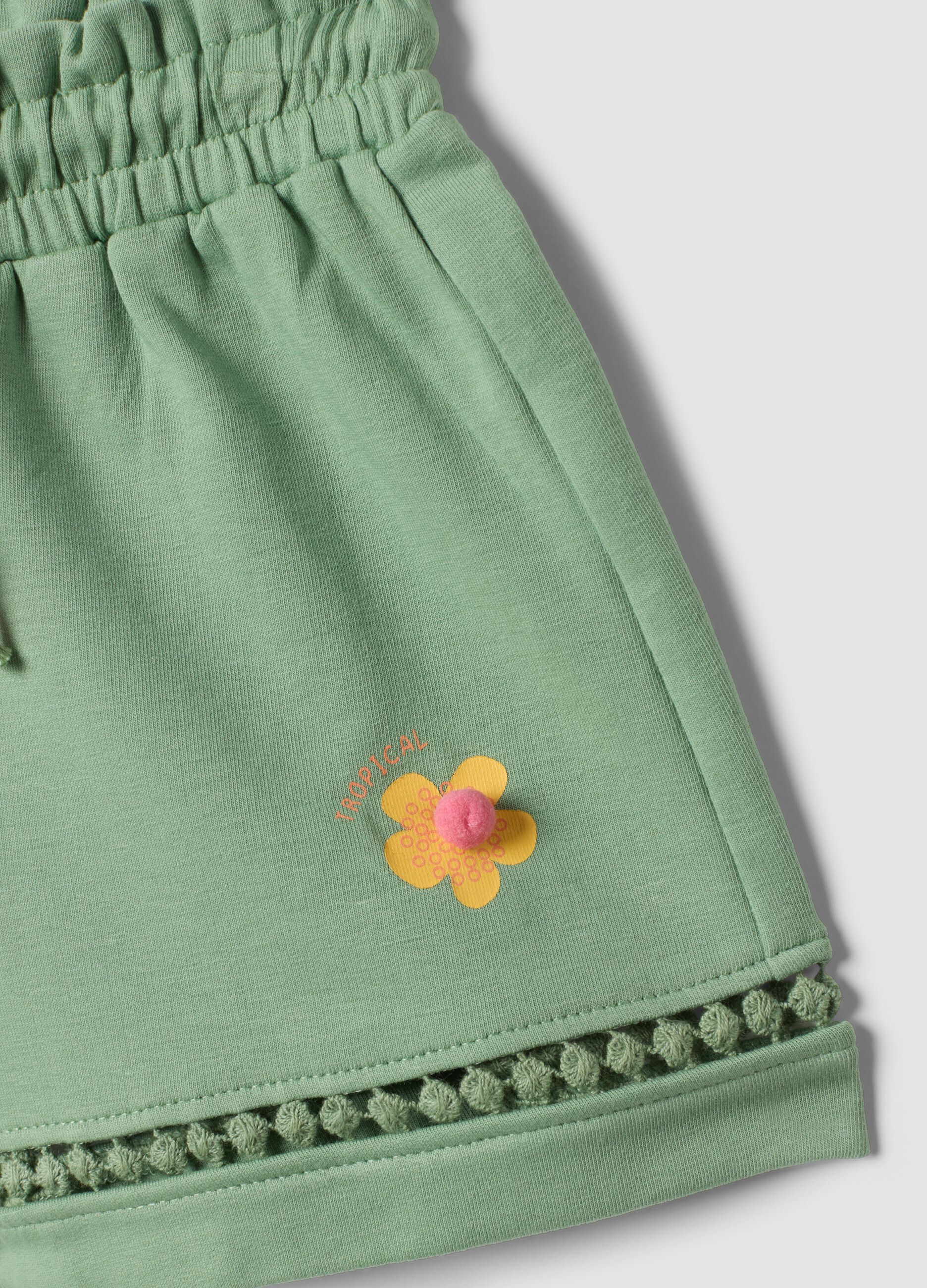 Green stretch cotton shorts for baby girl, regular fit