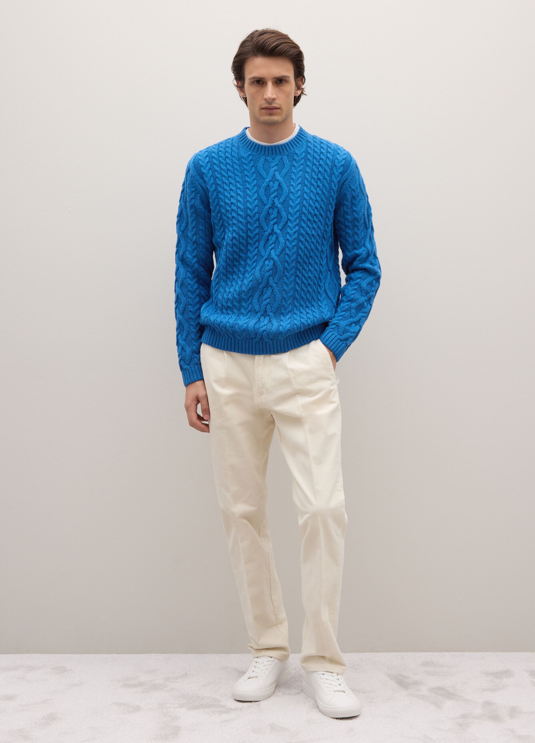 Blue regular fit jumper with jacquard pattern