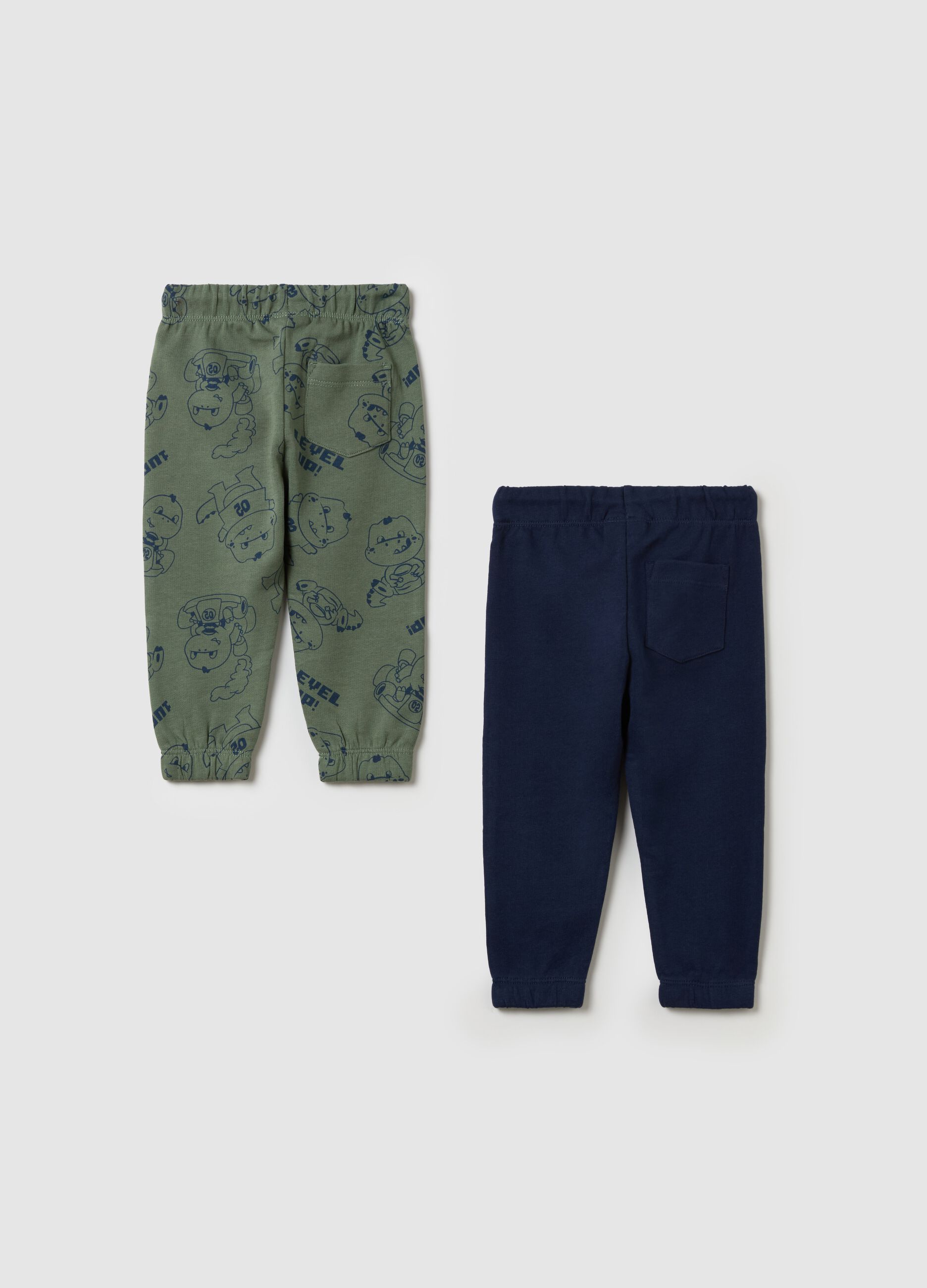 Bipack joggers in felpa con coulisse e stampa 