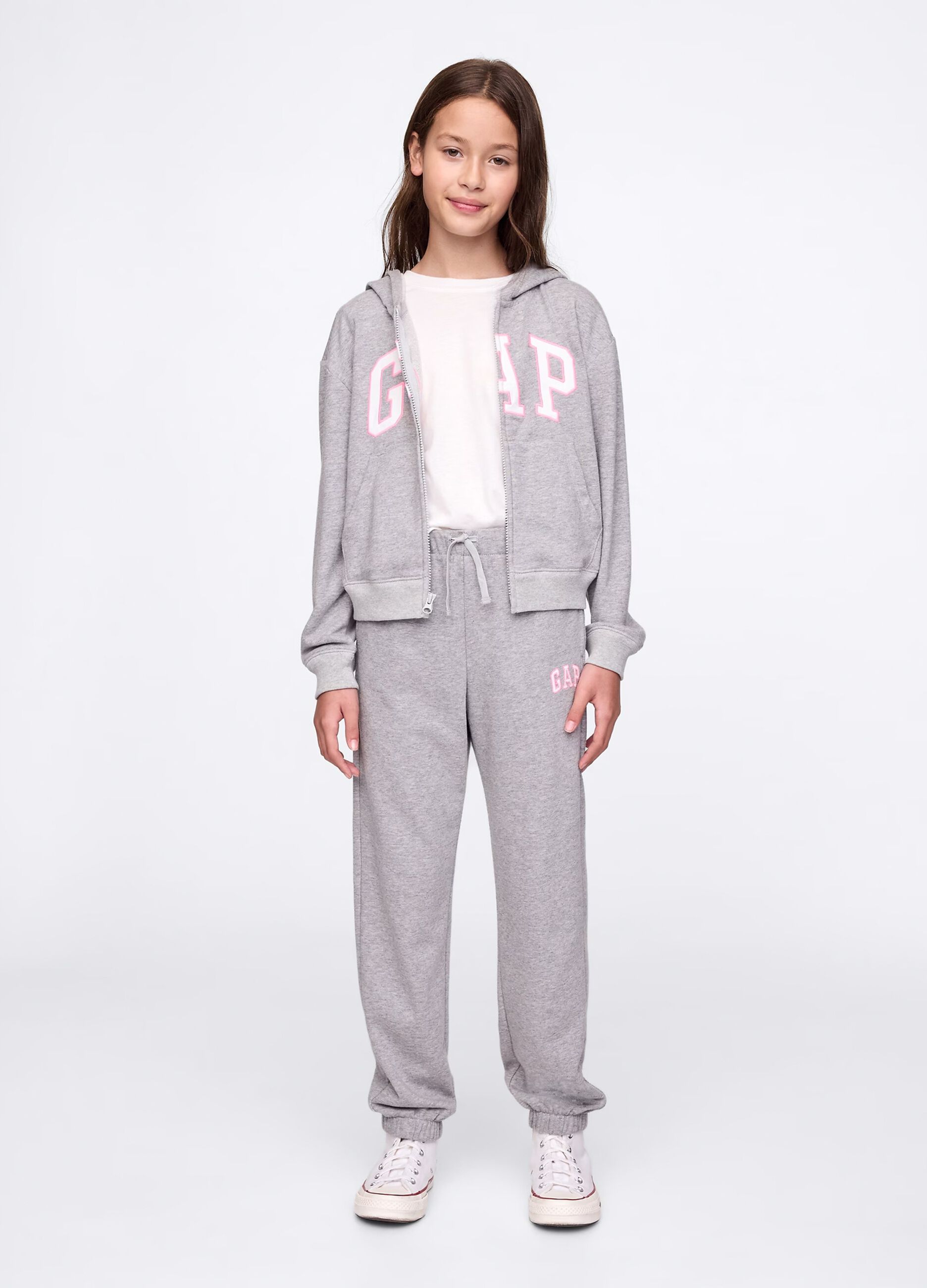 Grey joggers with drawstring and logo patch