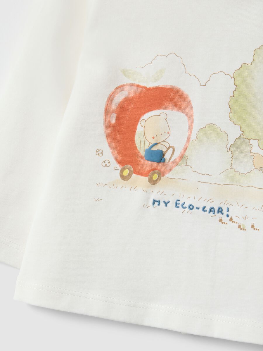 T-shirt bianca in misto cotone da neonato con disegno orsetto regular fit_2