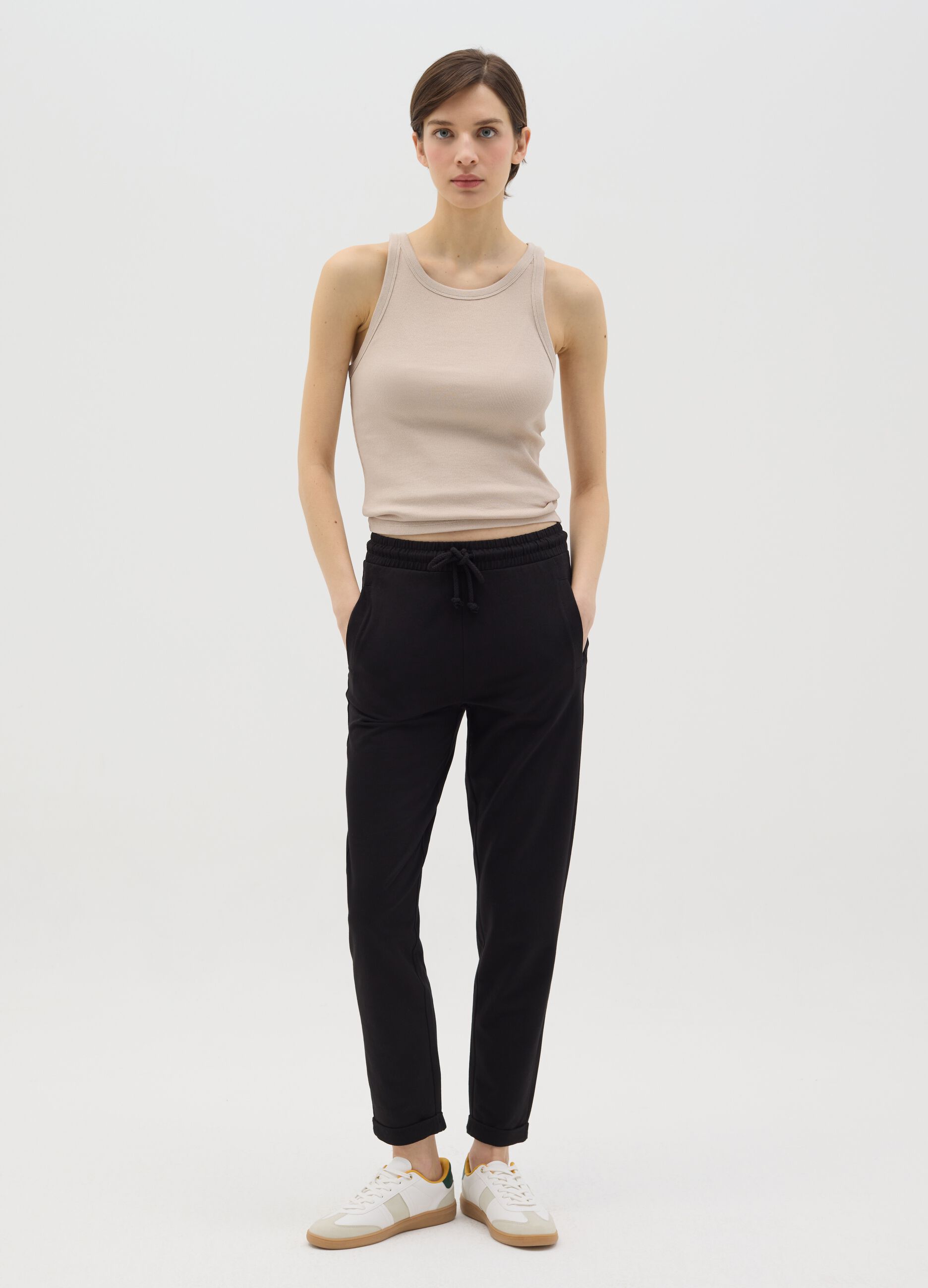 Black French terry joggers with drawstring
