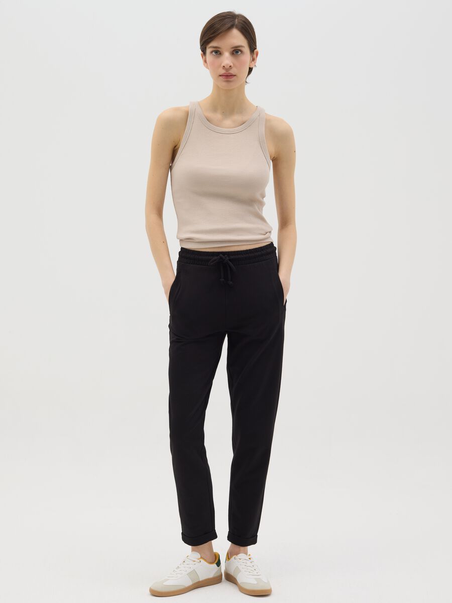 Black French terry joggers with drawstring_0