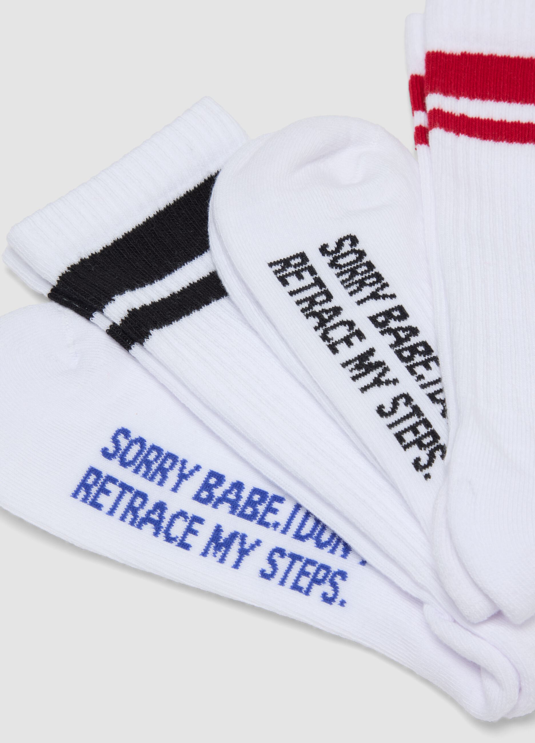 Three-pack of white sports socks with multicolour stripes in stretch cotton