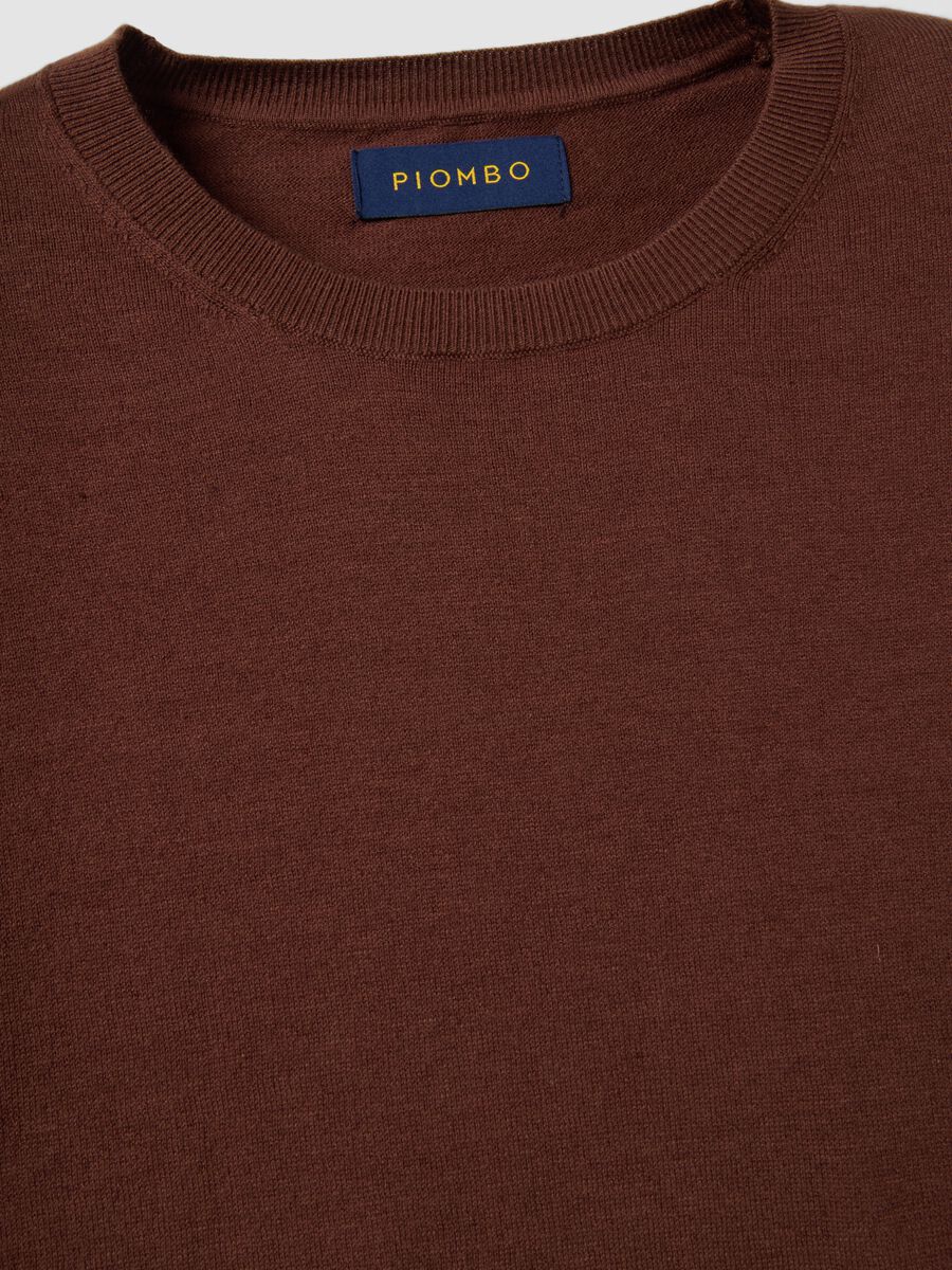 Short-sleeve brown regular fit t-shirt in cotton, linen and silk blend_5