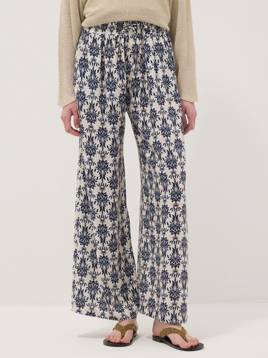 White pure viscose patterned trousers, regular fit_1