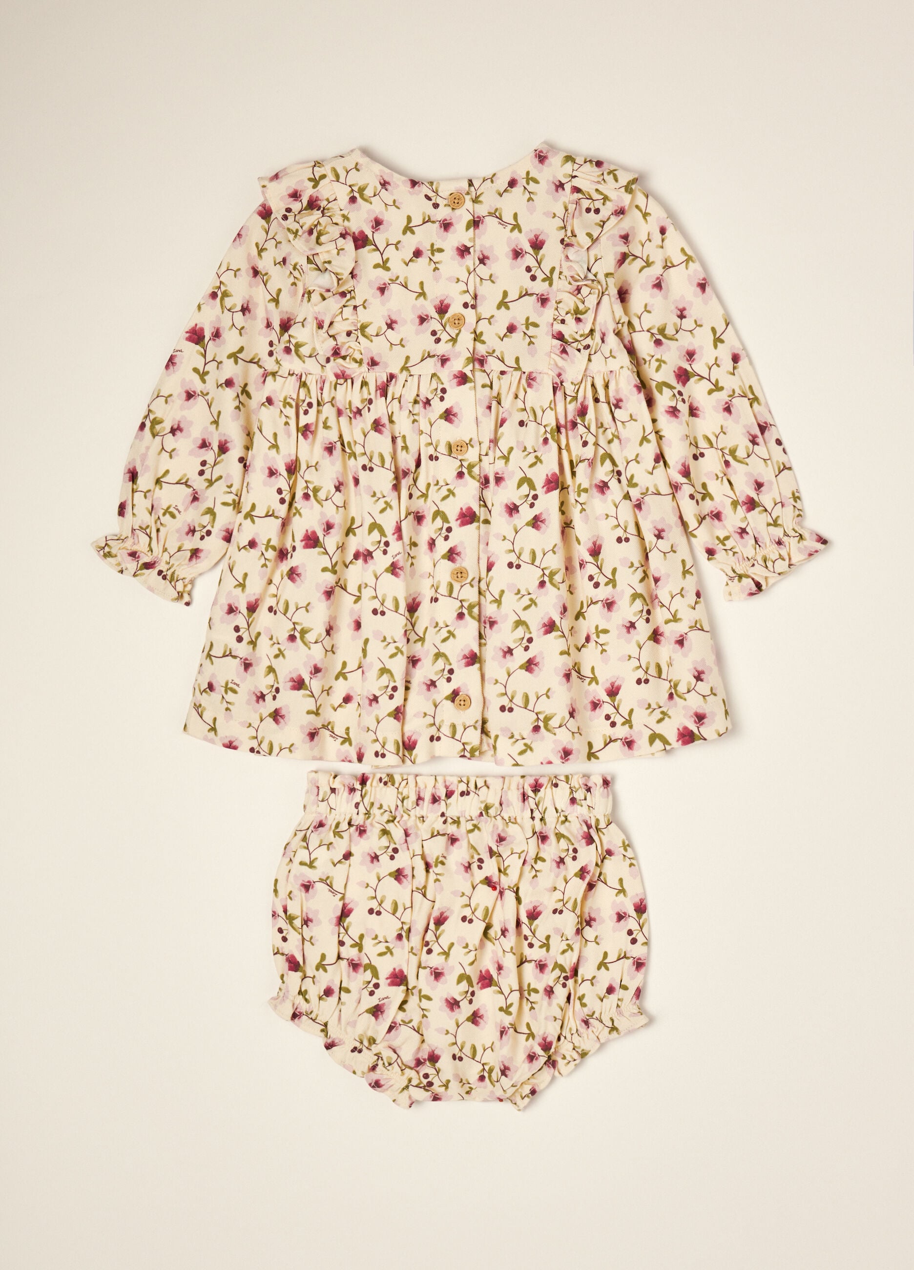 Beige pure viscose floral set with crew neck