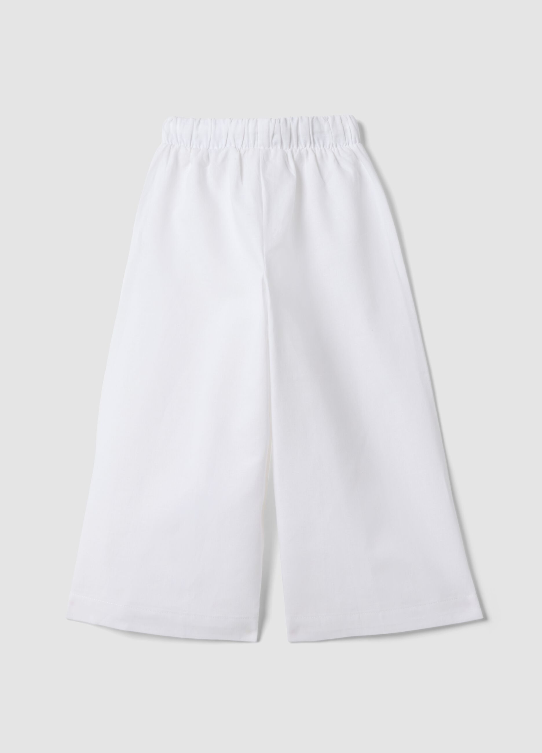 Girls&rsquo; white linen and cotton blend wide-leg trousers