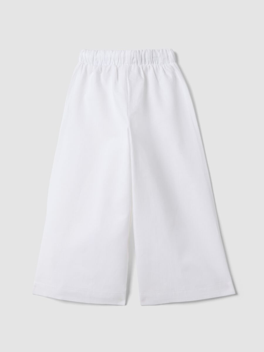 Girls&rsquo; white linen and cotton blend wide-leg trousers_1