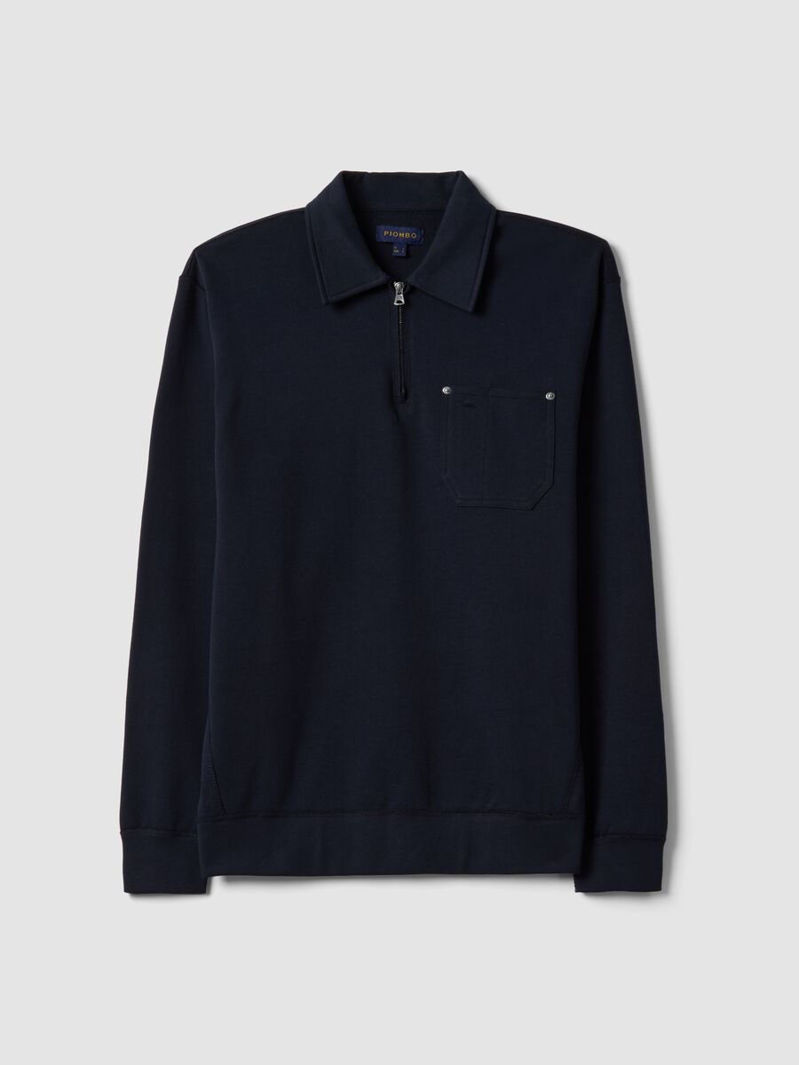 Blue Pure Cotton Regular Fit Sweatshirt with Half Zip and Collar_4