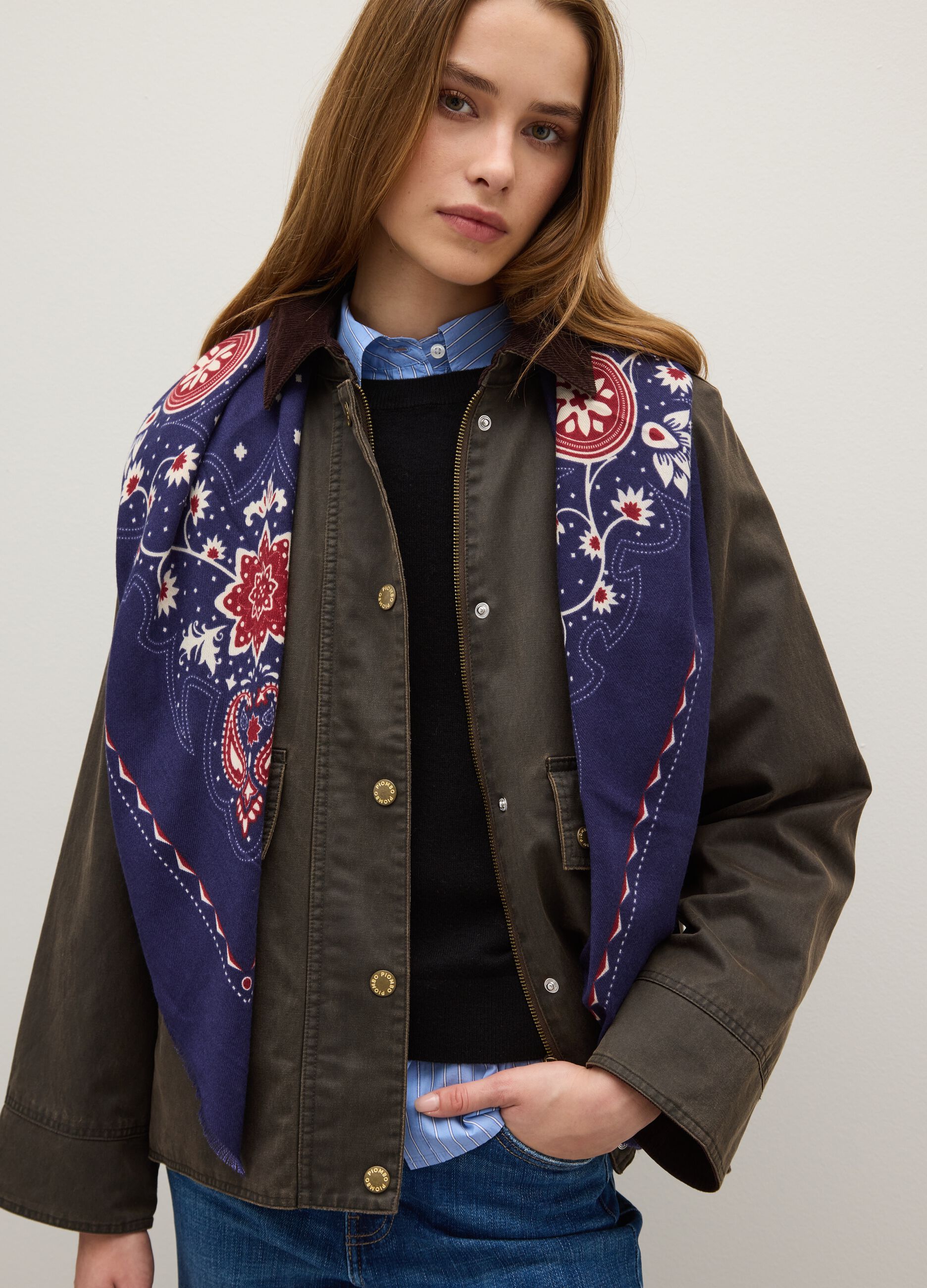 Multicoloured cotton blend jacket with buttons and zip