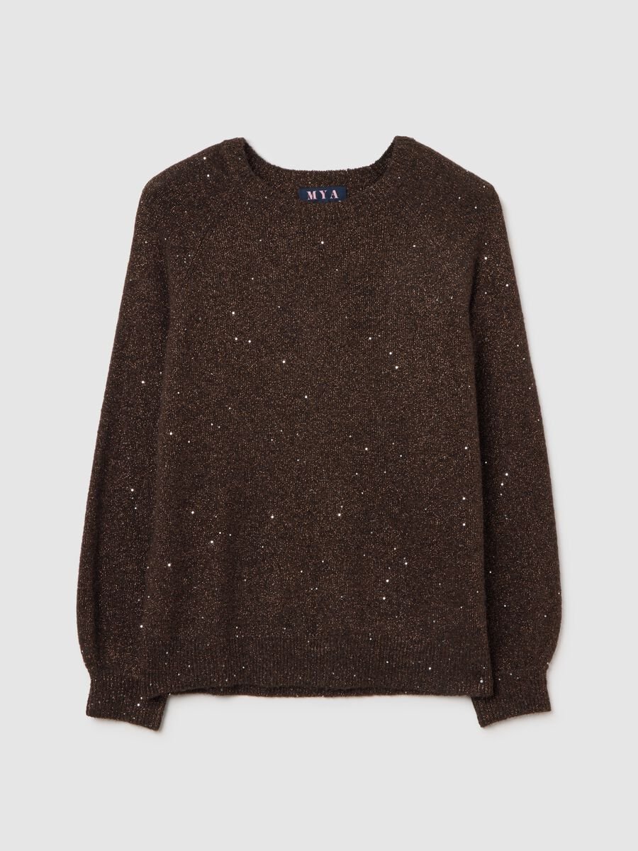 Maglione girocollo marrone effetto lurex over fit_4