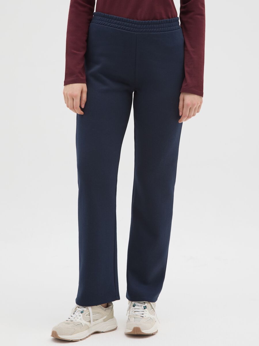 Pantaloni in misto cotone blu regular fit con vita elasticizzata_1