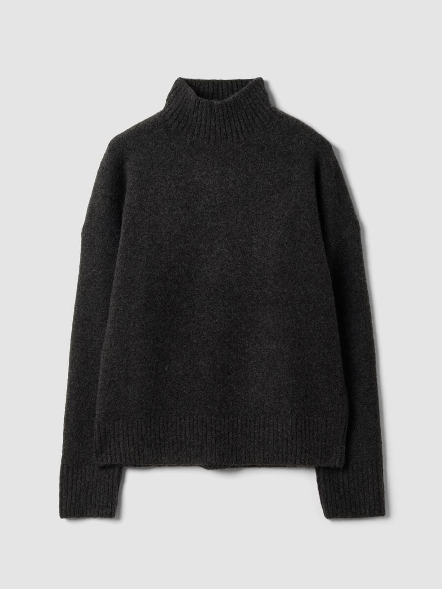 Anthracite grey stretch wool jumper with stand-up collar_0