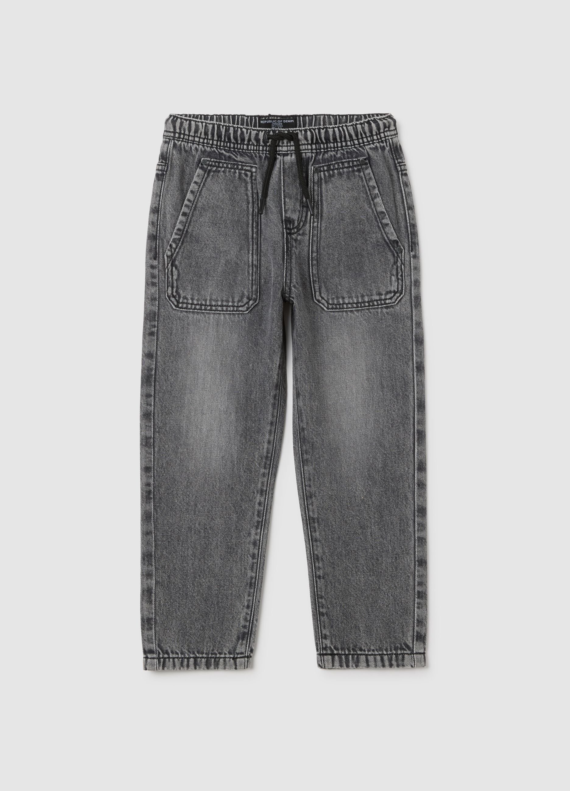 Children's grey cotton blend jeans with regular fit