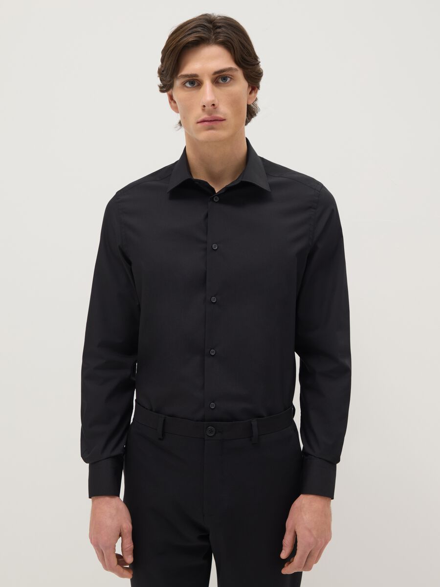 Black cotton blend shirt slim fit easy iron_0